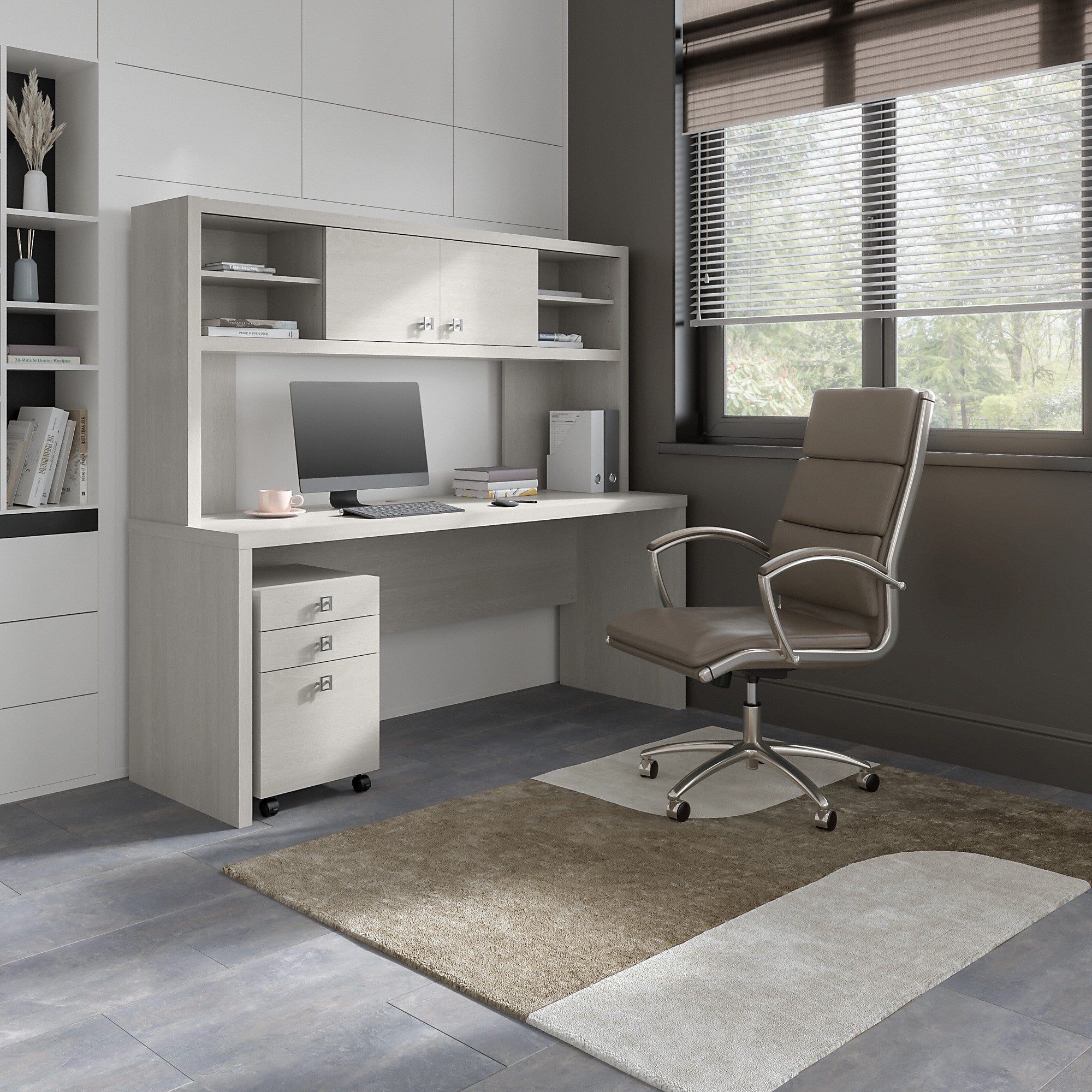 Office by kathy ireland® Echo 72W Computer Desk with Hutch and 3 Drawer Mobile File Cabinet