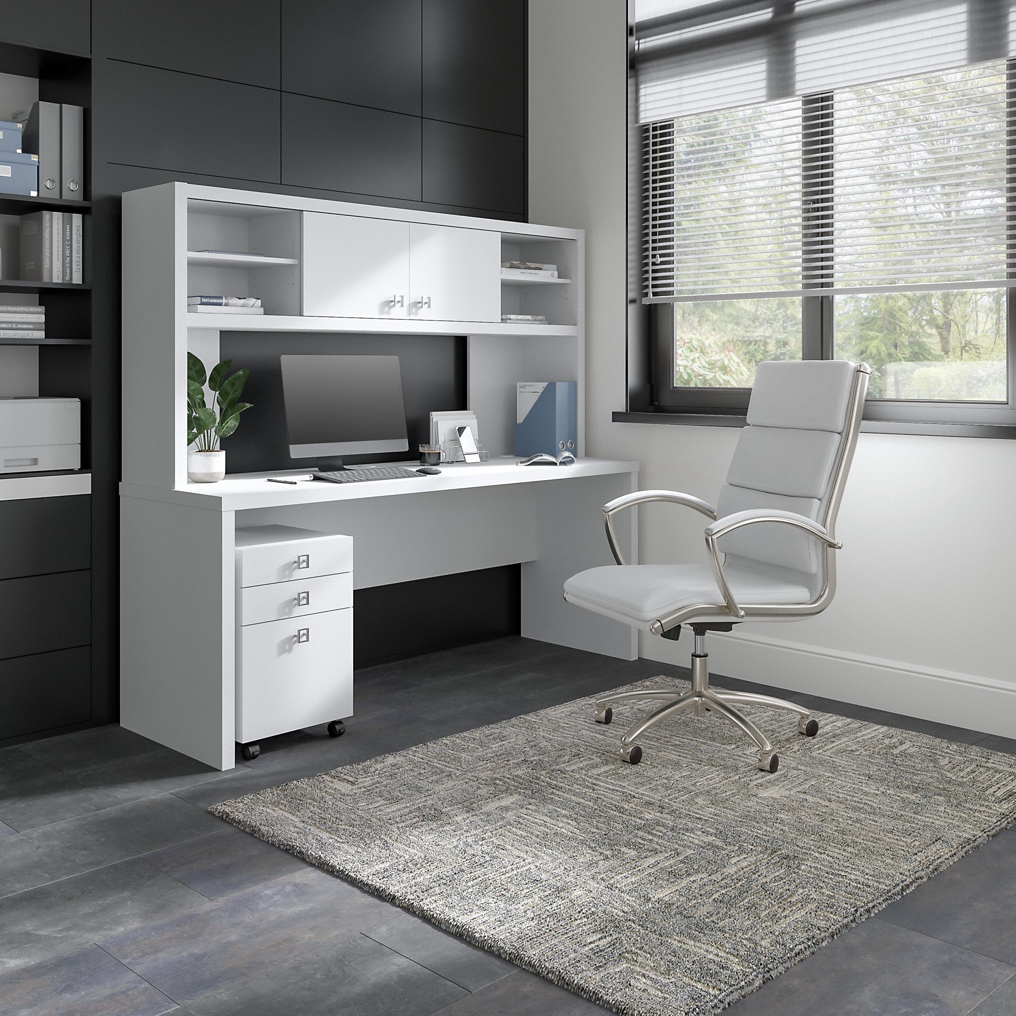 Office by kathy ireland® Echo 72W Computer Desk with Hutch and 3 Drawer Mobile File Cabinet