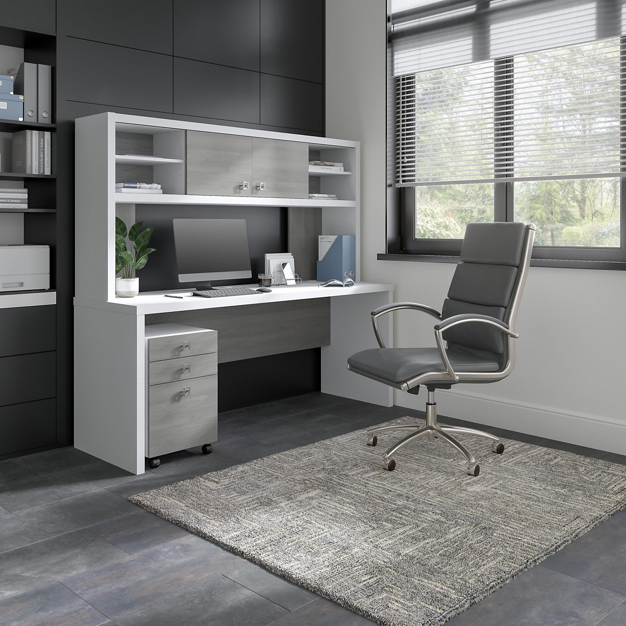 Office by kathy ireland® Echo 72W Computer Desk with Hutch and 3 Drawer Mobile File Cabinet