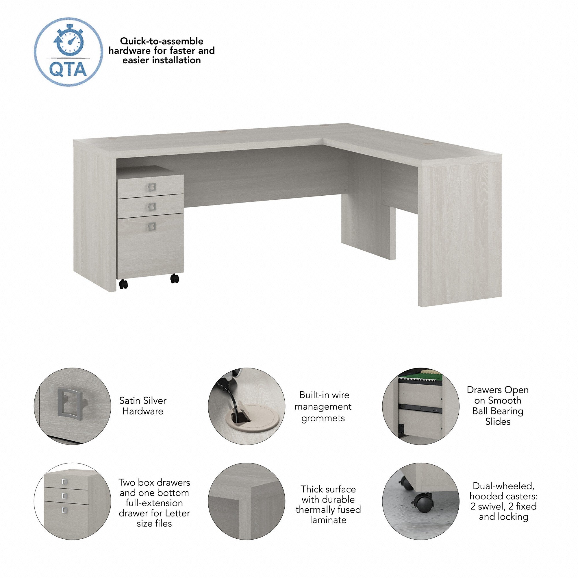 Office by kathy ireland® Echo 72W L Shaped Computer Desk with 3 Drawer Mobile File Cabinet