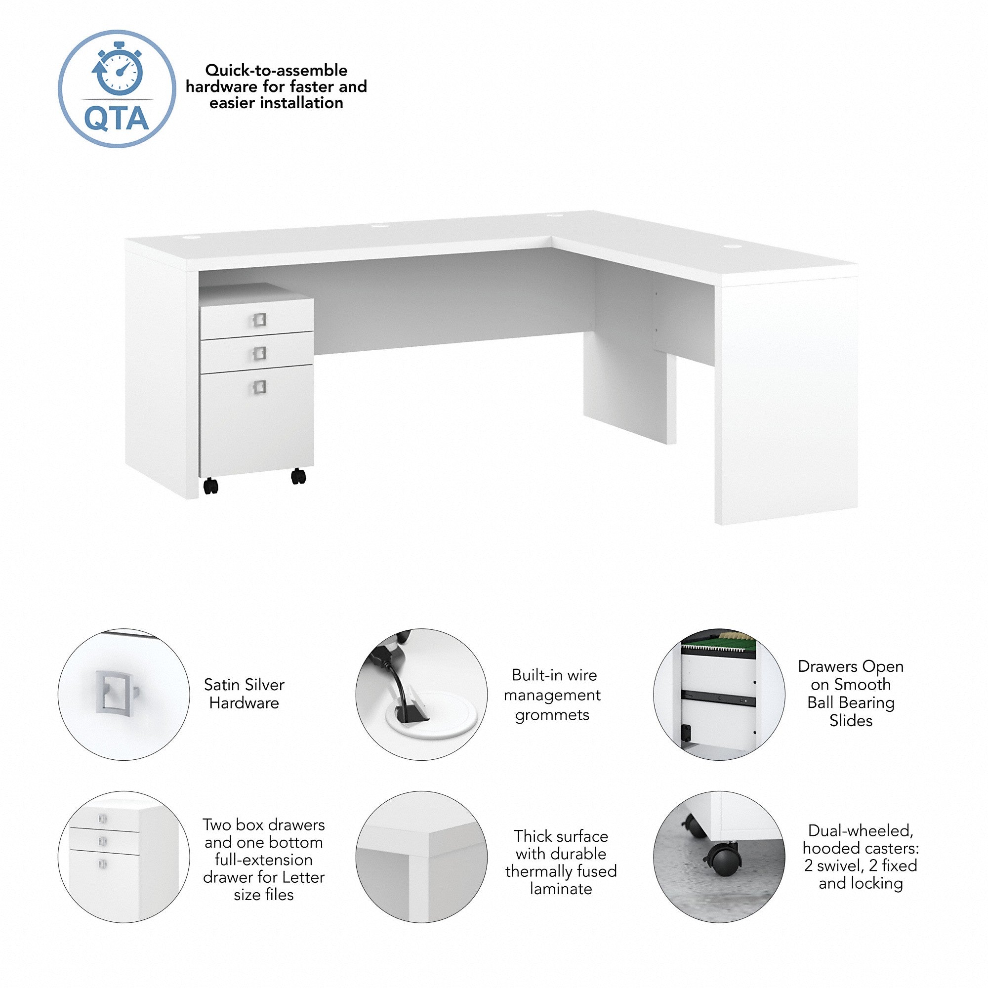 Office by kathy ireland® Echo 72W L Shaped Computer Desk with 3 Drawer Mobile File Cabinet