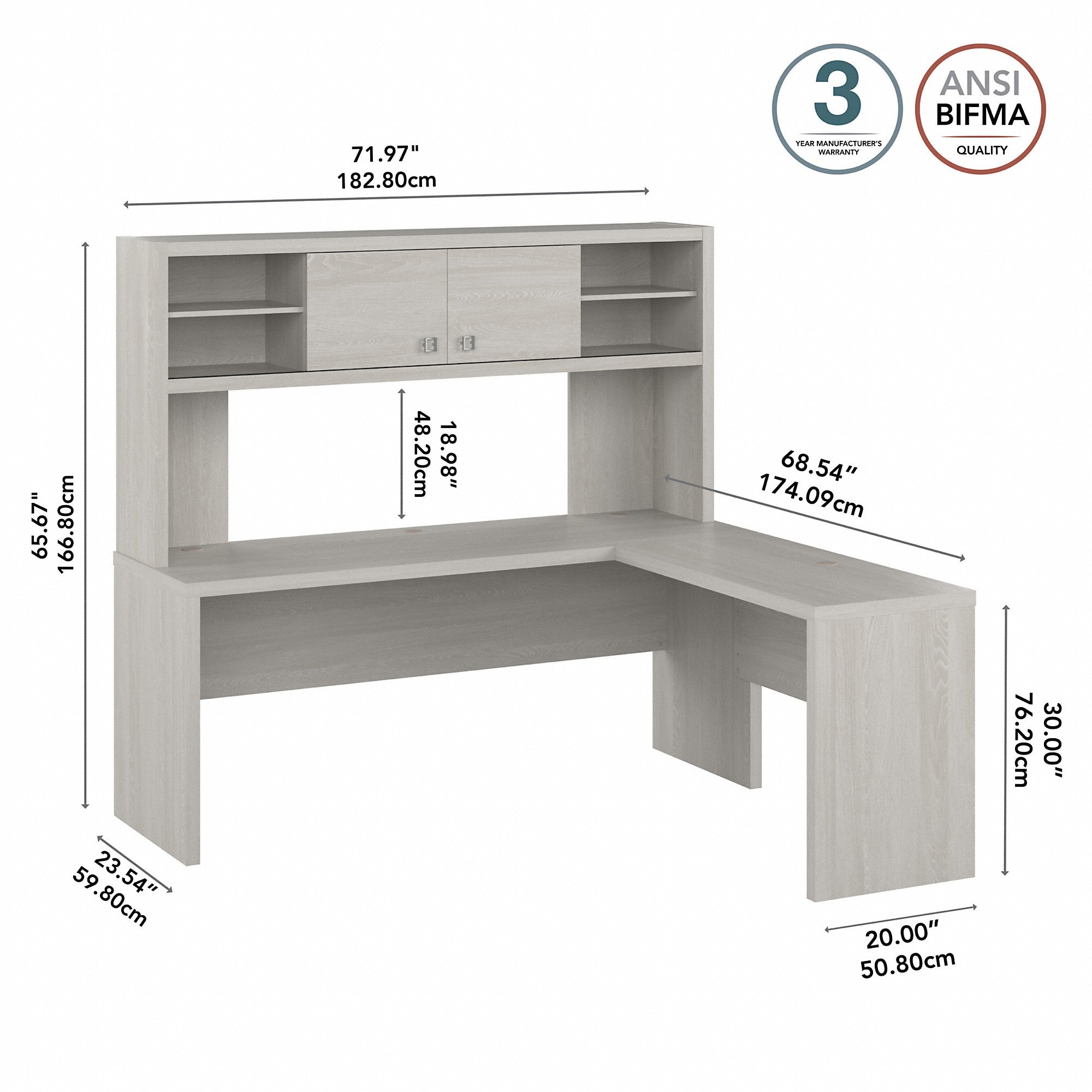 Office by kathy ireland® Echo 72W L Shaped Computer Desk with Hutch