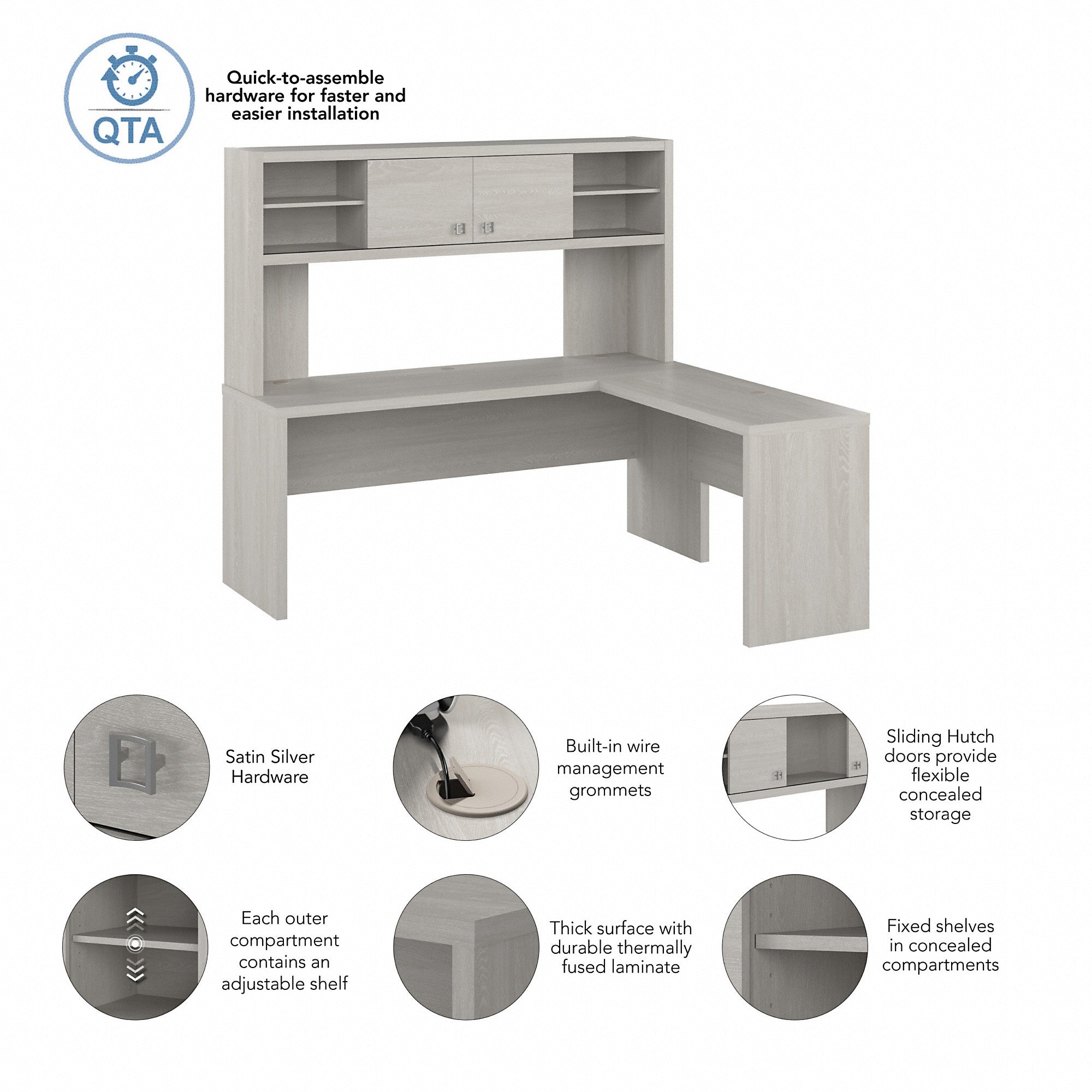 Office by kathy ireland® Echo 72W L Shaped Computer Desk with Hutch