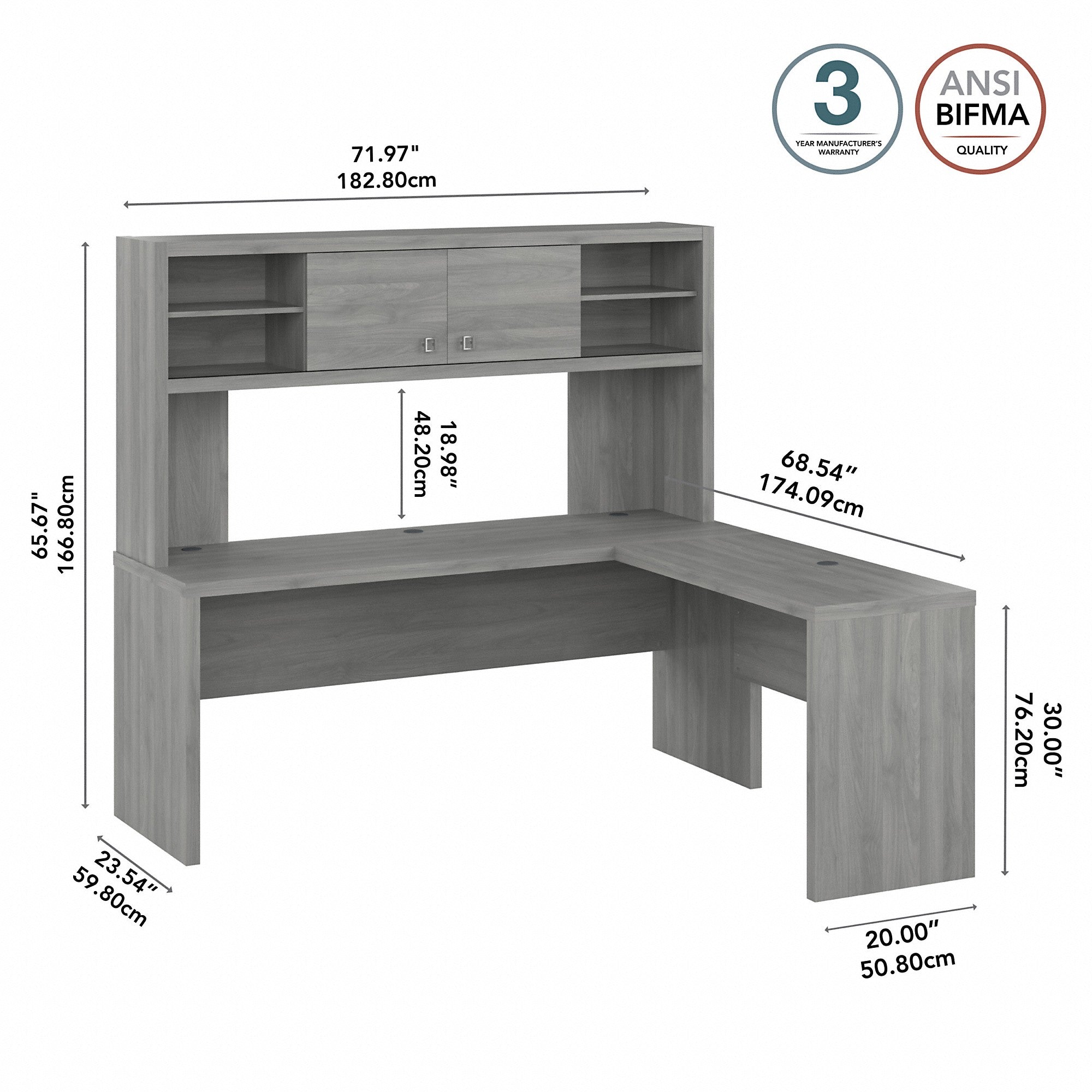 Office by kathy ireland® Echo 72W L Shaped Computer Desk with Hutch