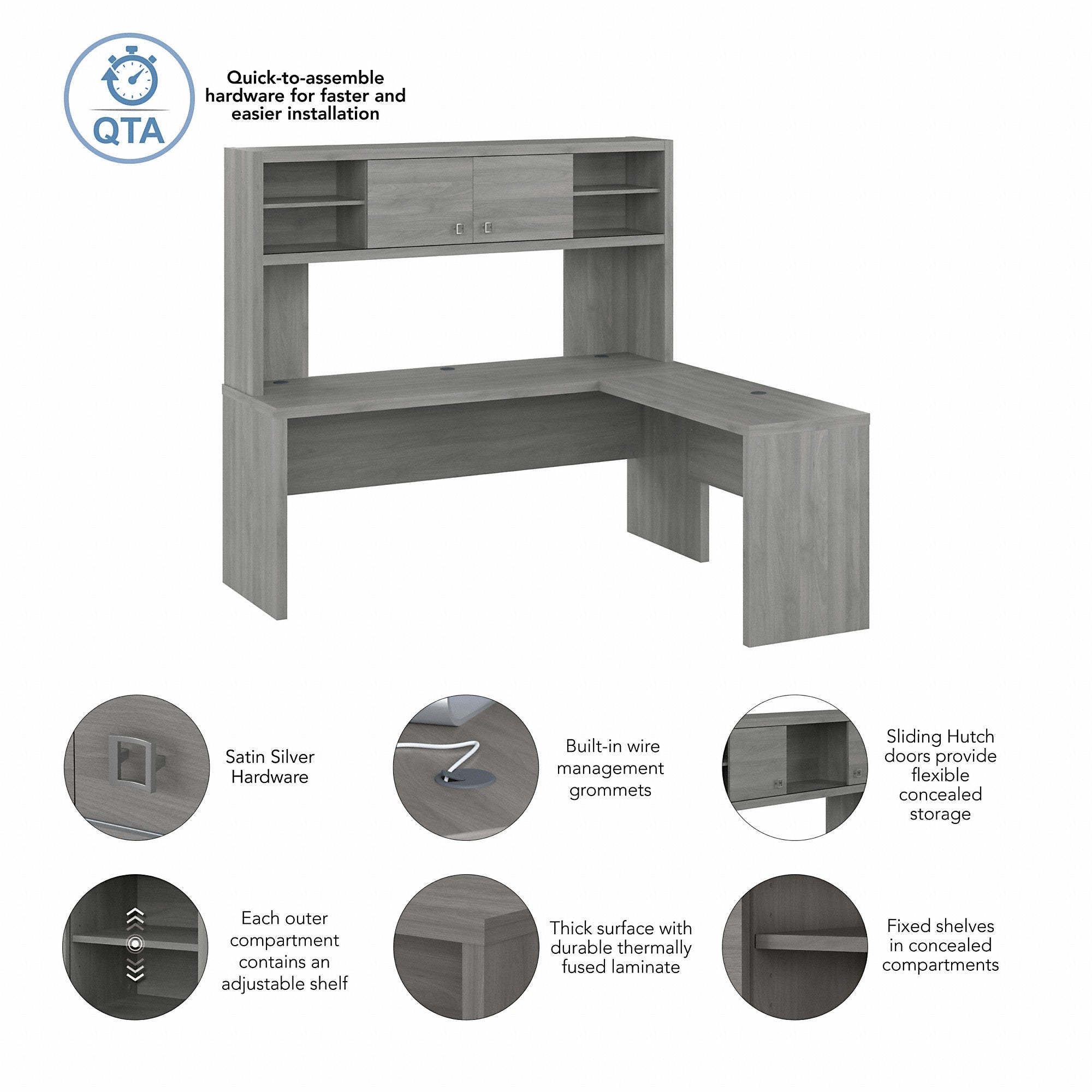 Office by kathy ireland® Echo 72W L Shaped Computer Desk with Hutch