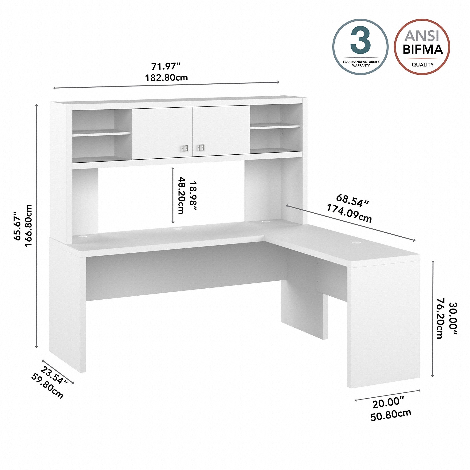 Office by kathy ireland® Echo 72W L Shaped Computer Desk with Hutch