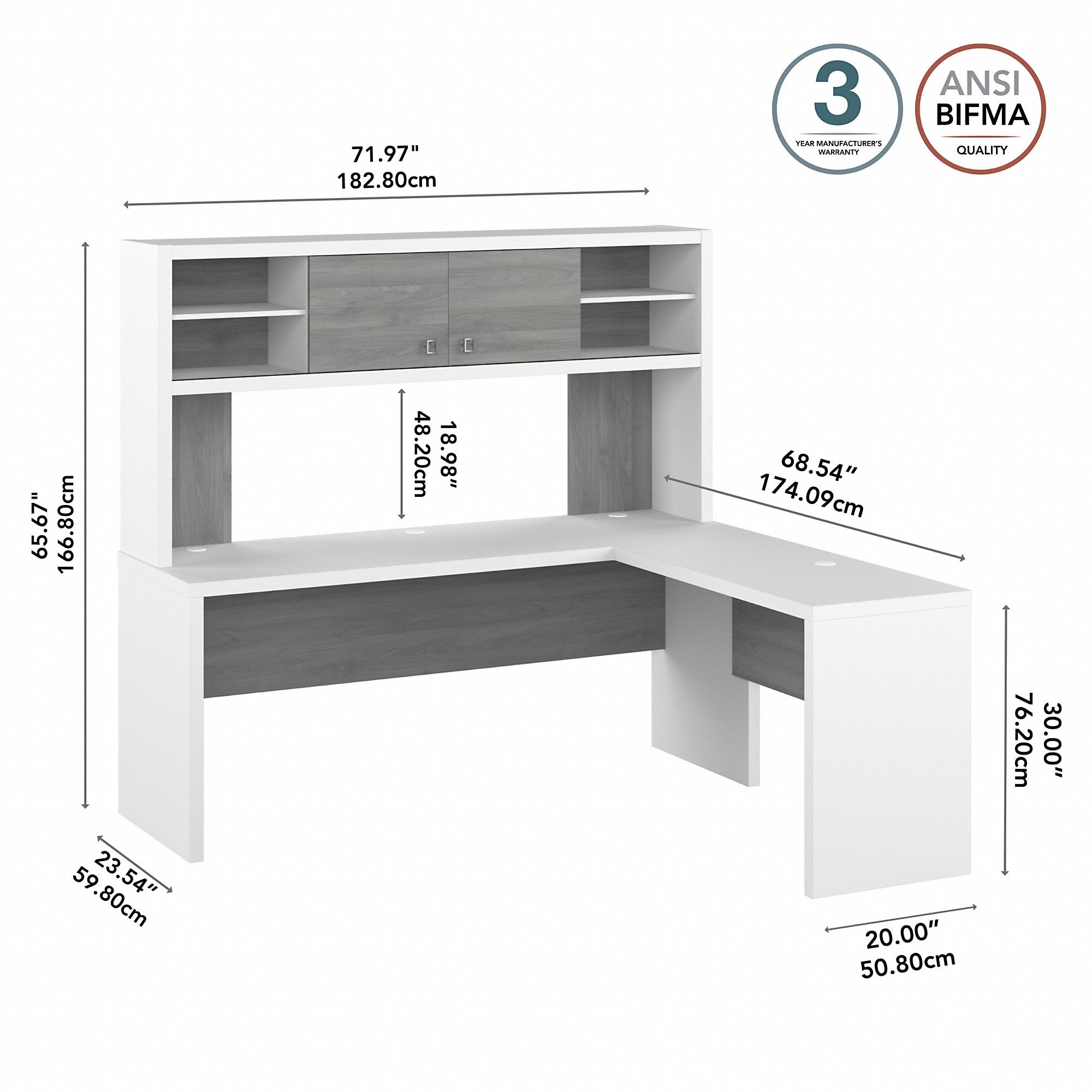 Office by kathy ireland® Echo 72W L Shaped Computer Desk with Hutch