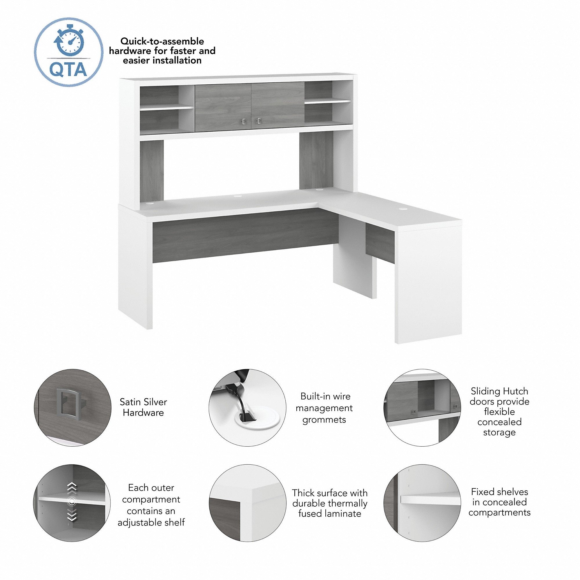 Office by kathy ireland® Echo 72W L Shaped Computer Desk with Hutch