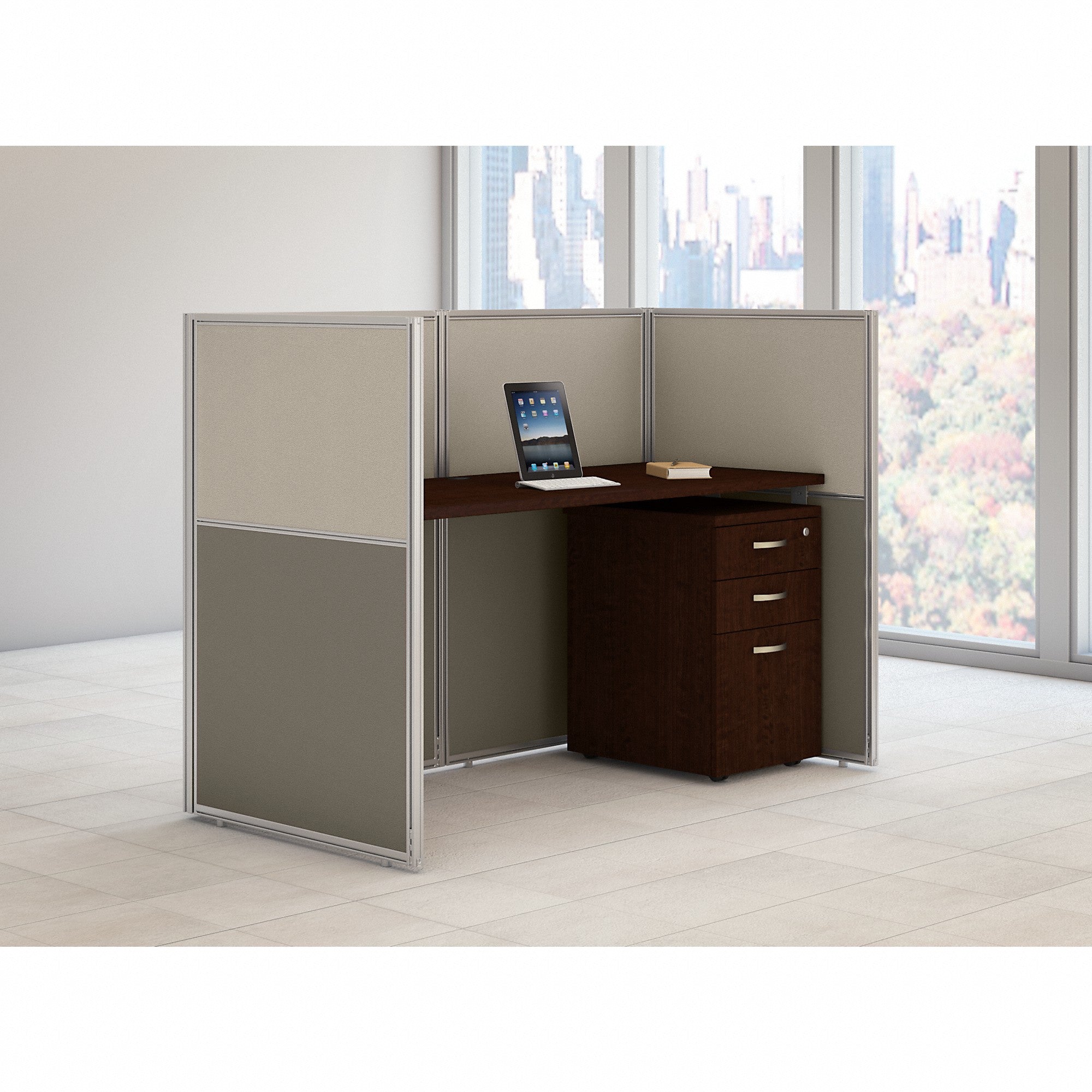 Bush Business Furniture Easy Office 60W Cubicle Desk with File Cabinet and 45H Closed Panels Workstation