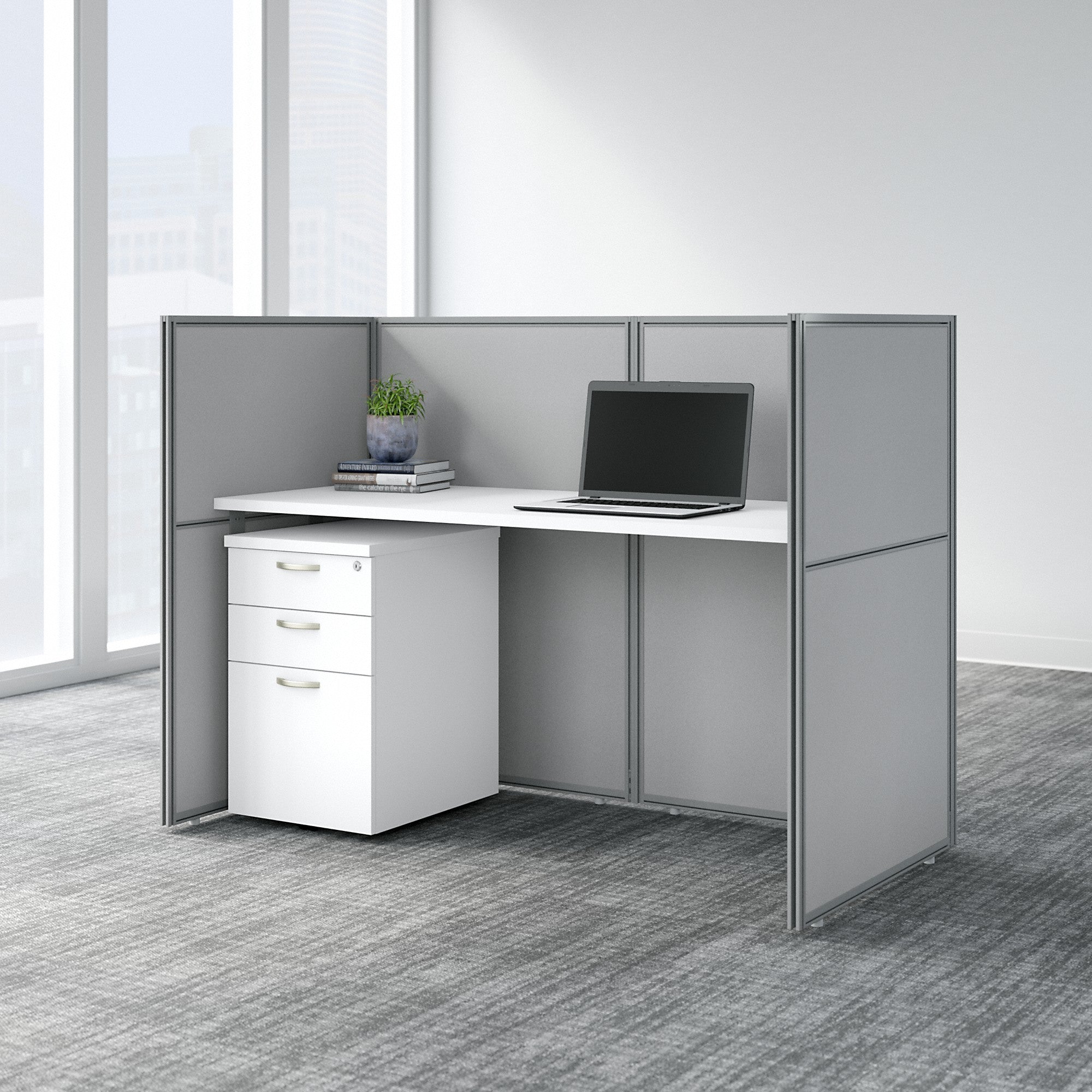 Bush Business Furniture Easy Office 60W Cubicle Desk with File Cabinet and 45H Closed Panels Workstation