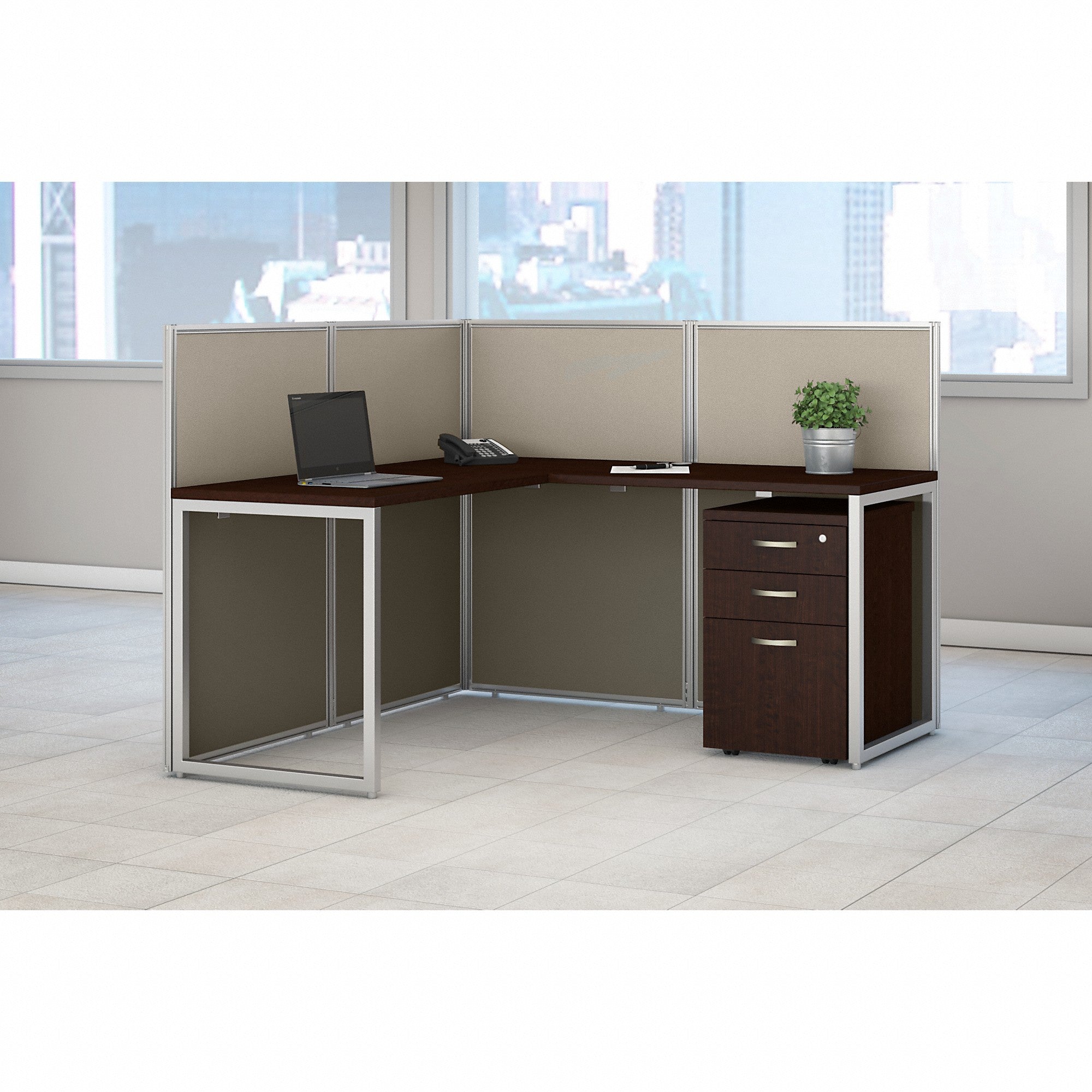 Bush Business Furniture Easy Office 60W L Shaped Cubicle Desk with File Cabinet and 45H Panels