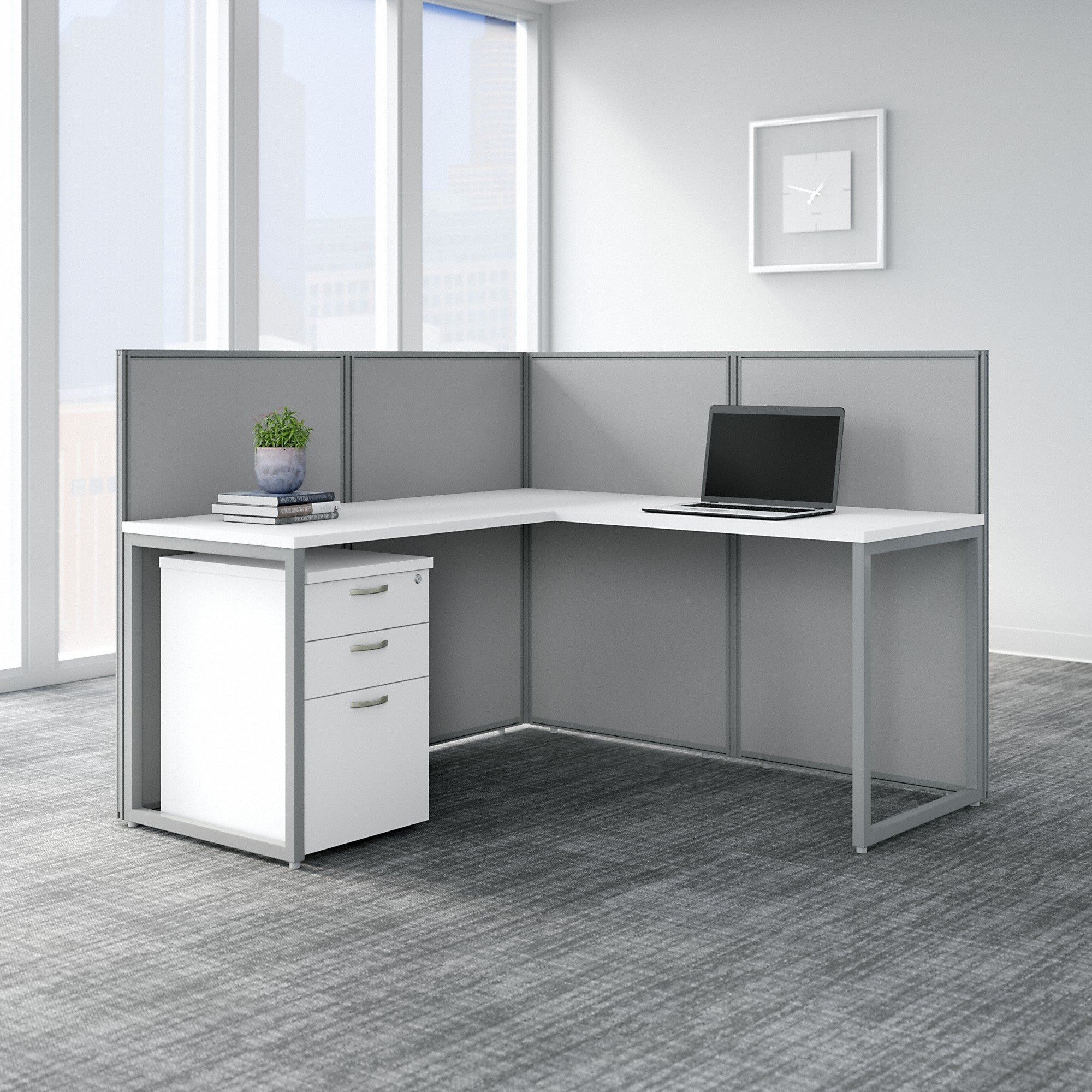 Bush Business Furniture Easy Office 60W L Shaped Cubicle Desk with File Cabinet and 45H Panels