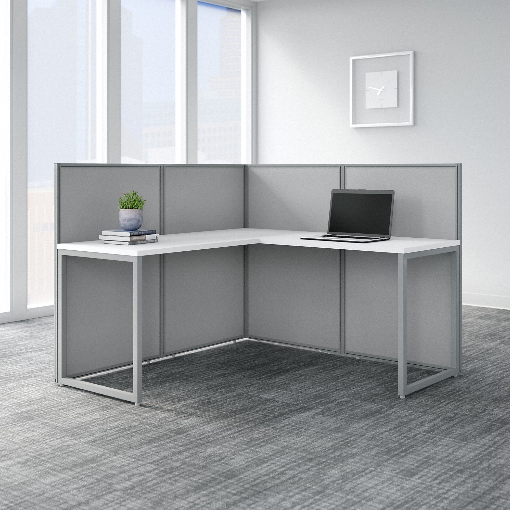 Bush Business Furniture Easy Office 60W L Shaped Cubicle Desk Workstation with 45H Panels