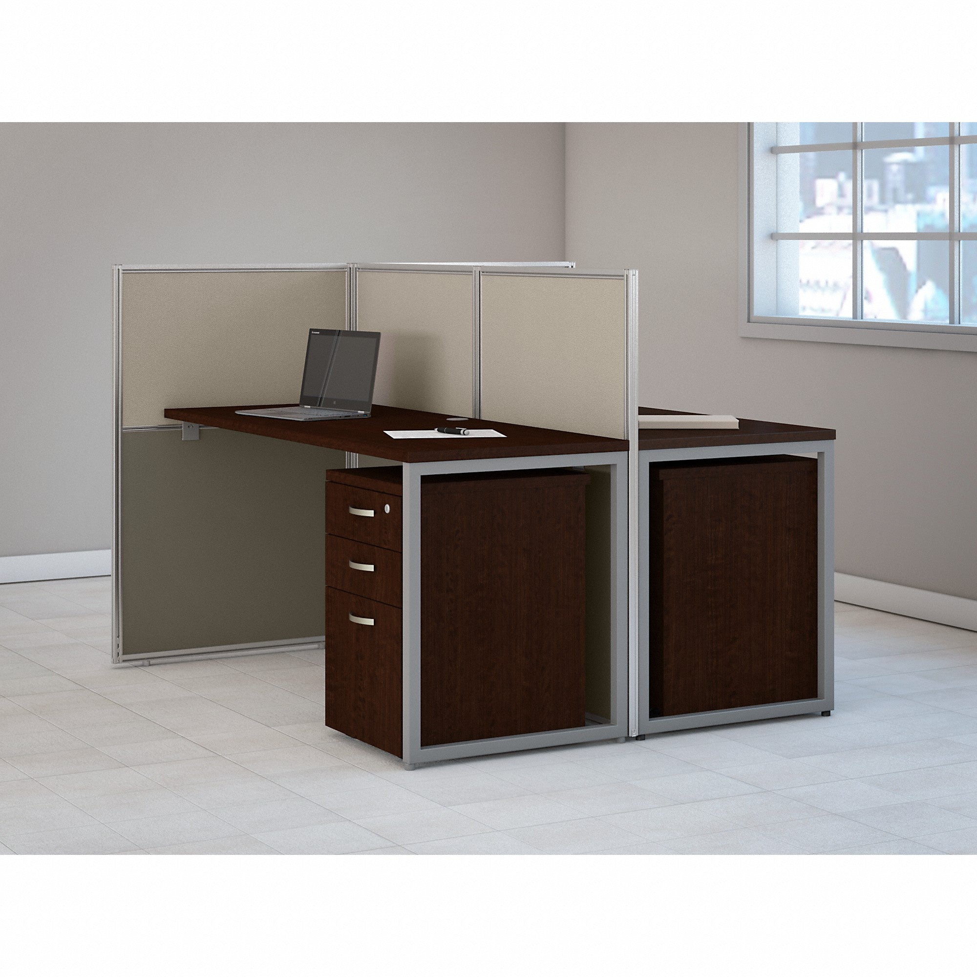 Bush Business Furniture Easy Office 60W 2 Person Cubicle Desk with File Cabinets and 45H Panels