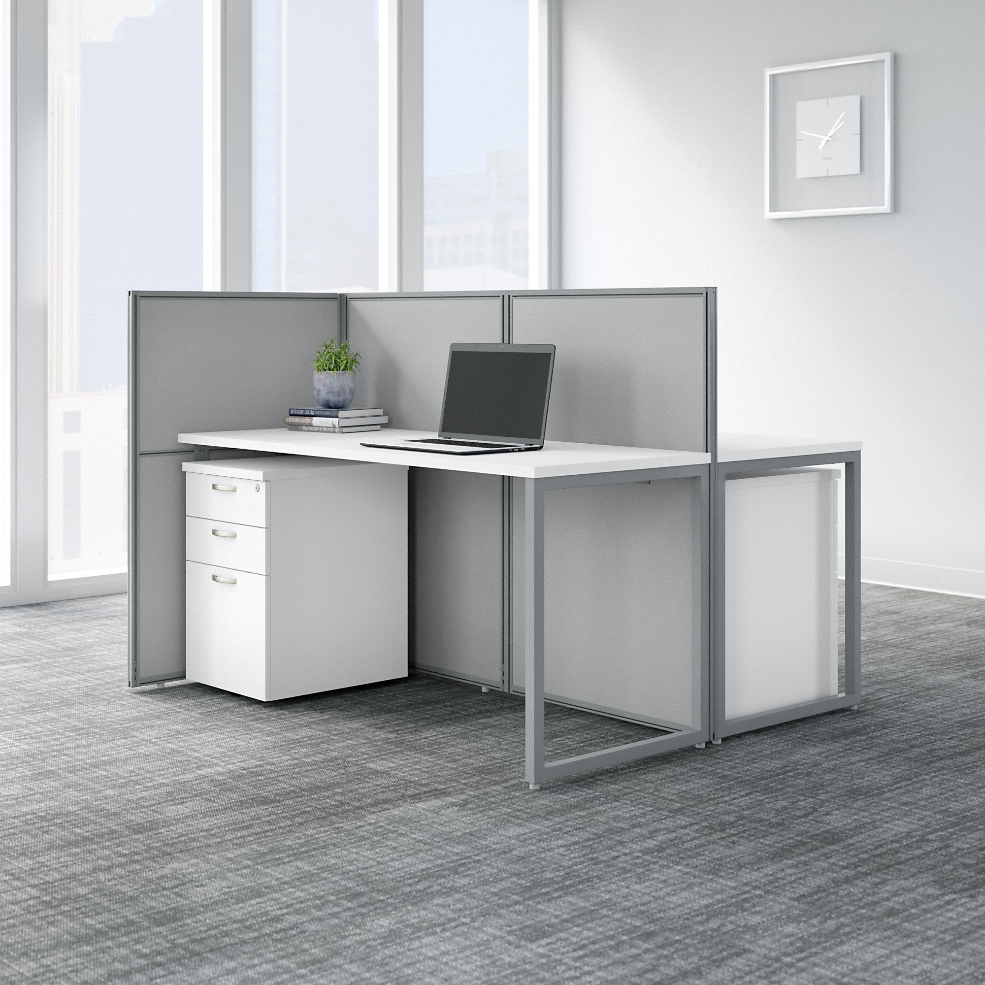 Bush Business Furniture Easy Office 60W 2 Person Cubicle Desk with File Cabinets and 45H Panels