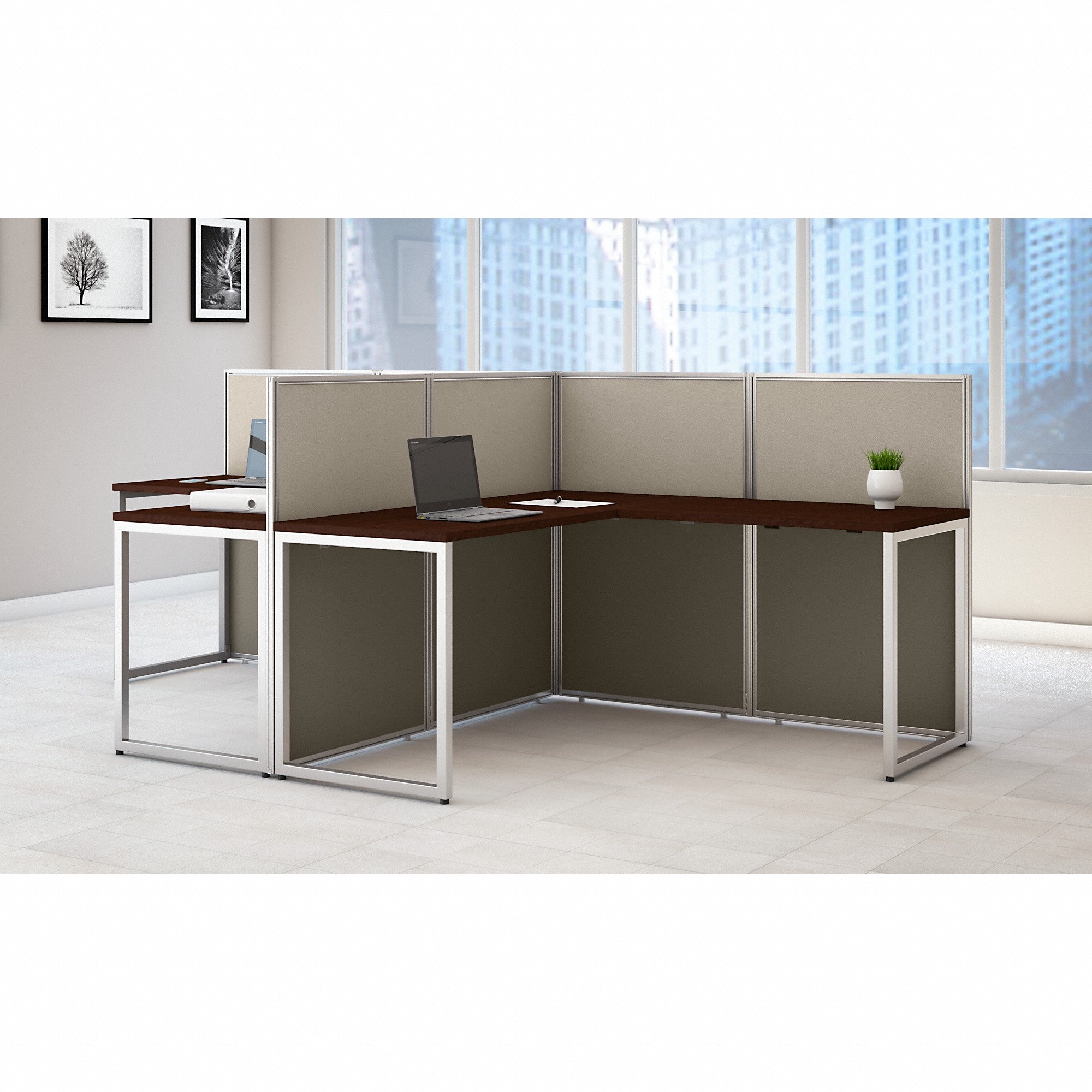 Bush Business Furniture Easy Office 60W 2 Person L Shaped Cubicle Desk Workstation with 45H Panels