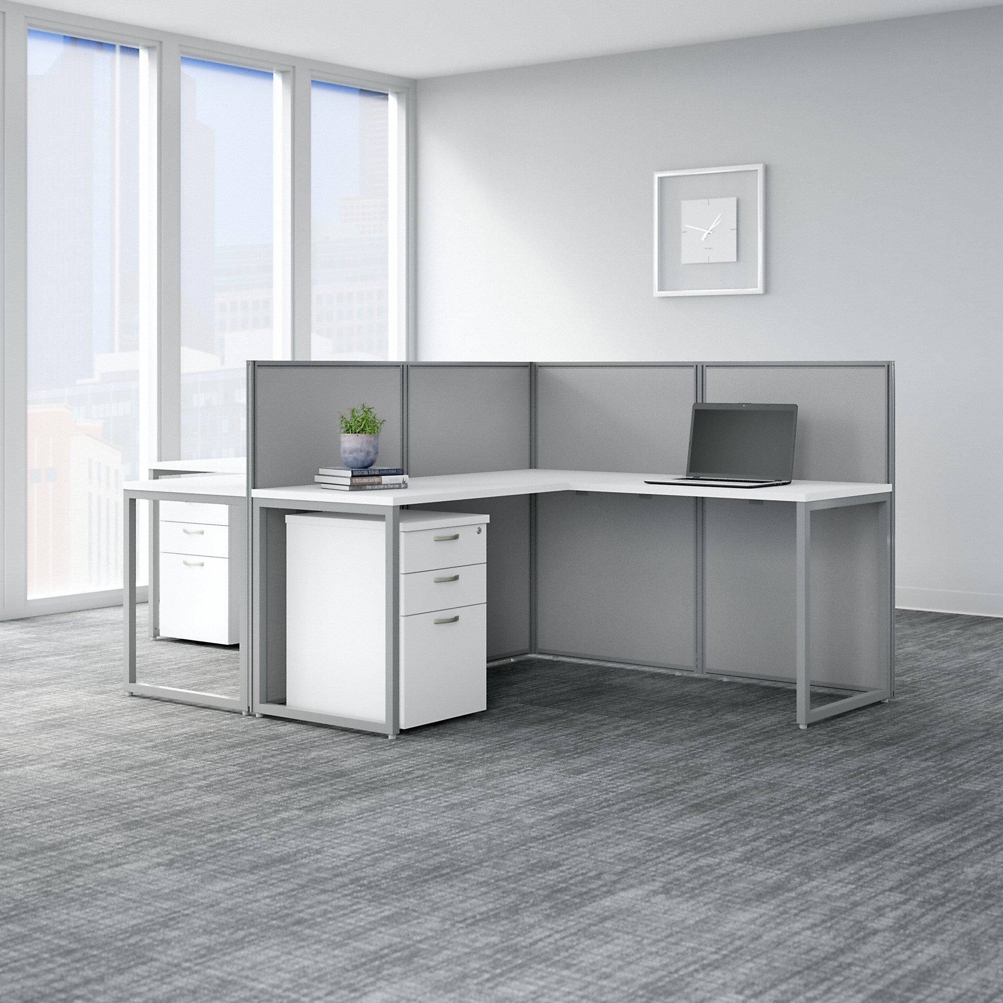 Bush Business Furniture Easy Office 60W 2 Person L Shaped Cubicle Desk with Drawers and 45H Panels