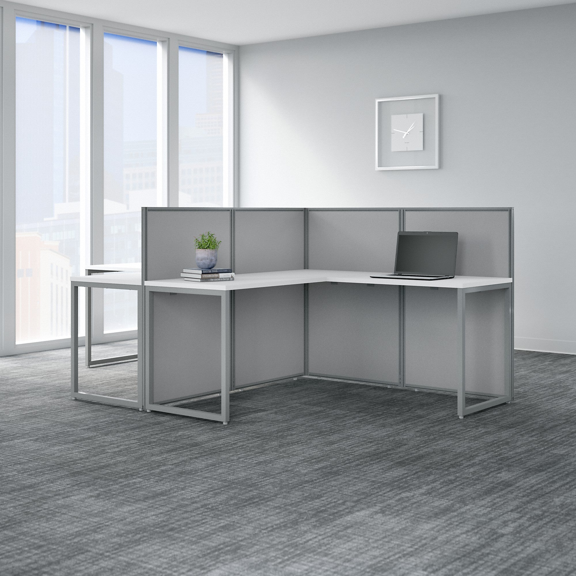 Bush Business Furniture Easy Office 60W 2 Person L Shaped Cubicle Desk Workstation with 45H Panels