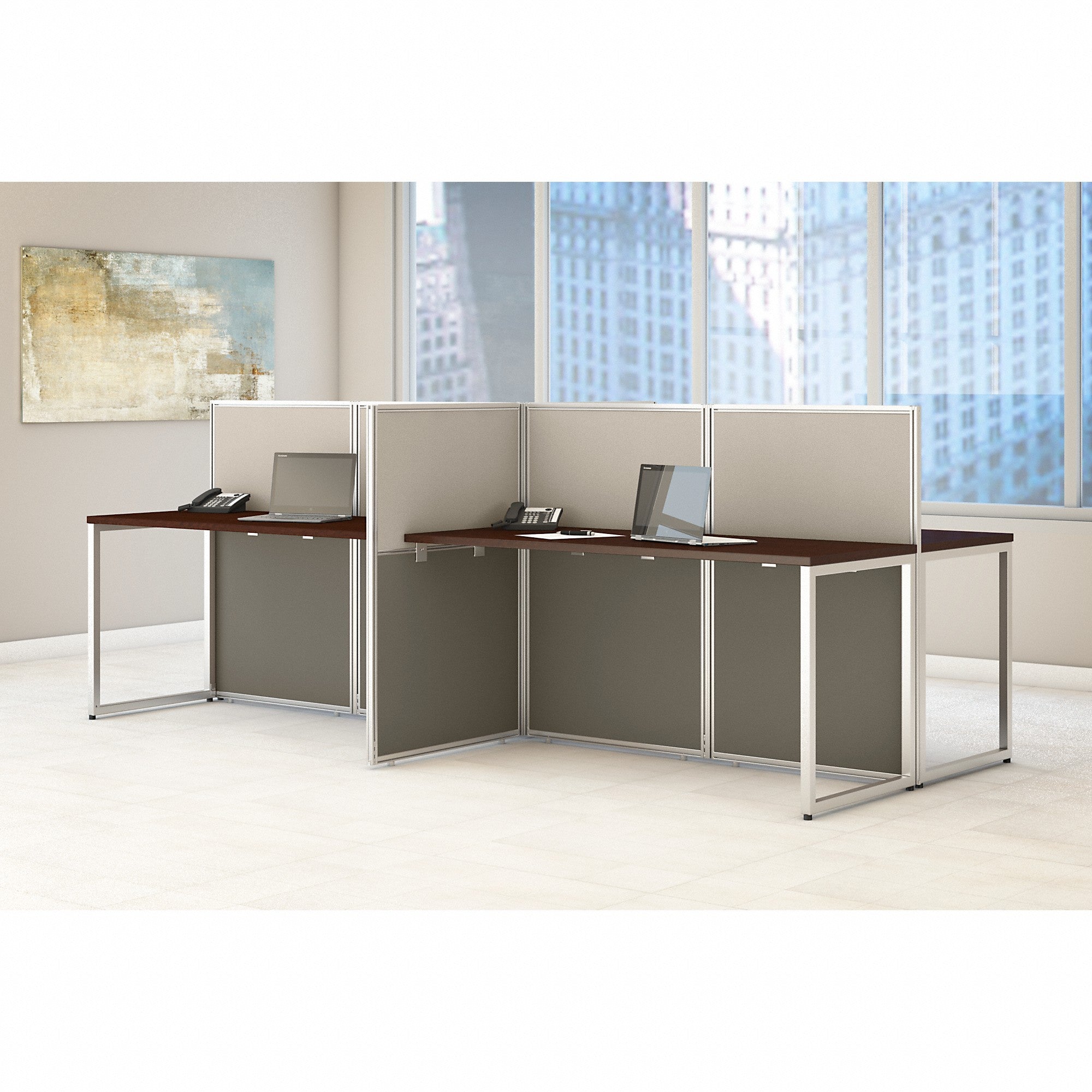 Bush Business Furniture Easy Office 60W 4 Person Cubicle Desk Workstation with 45H Panels