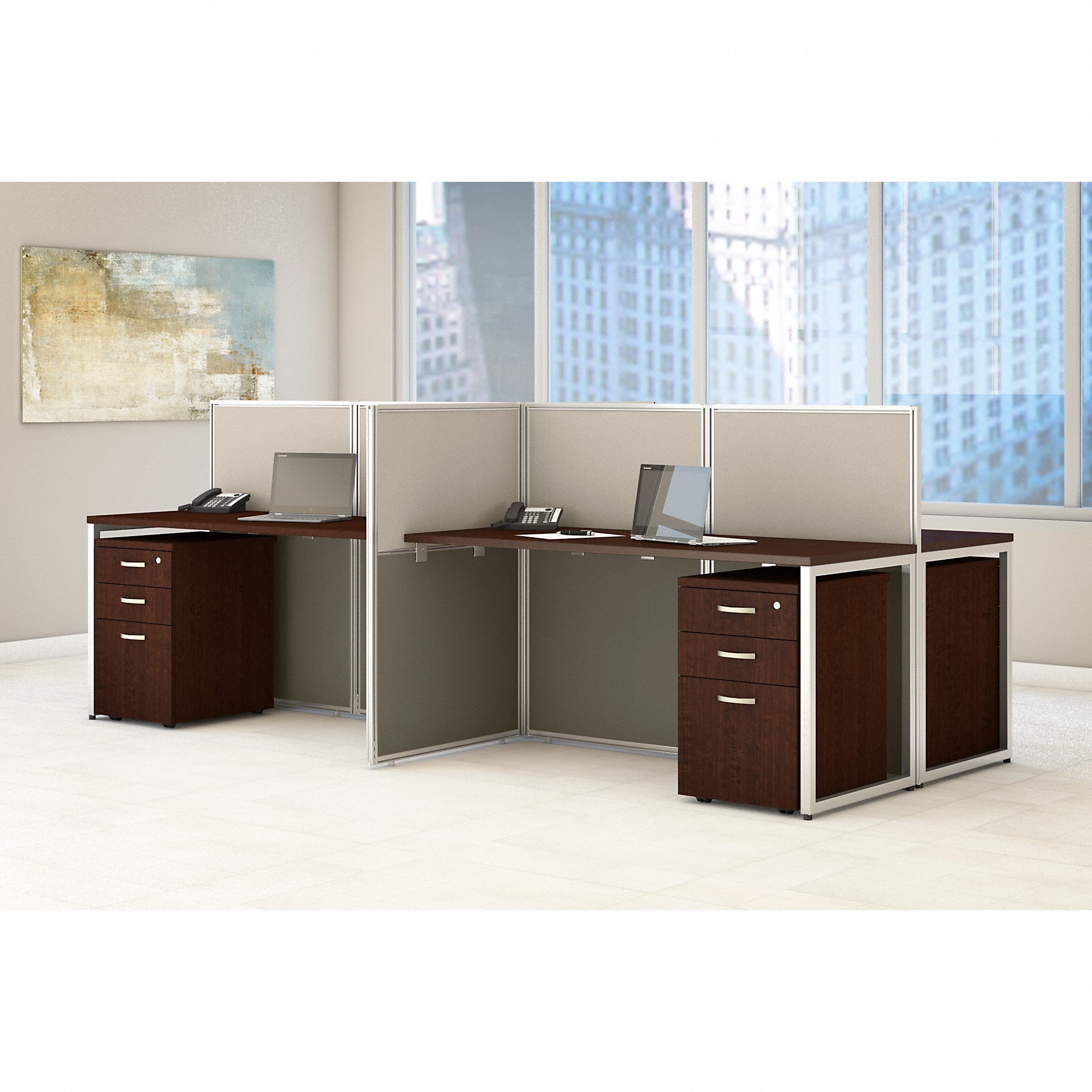 Bush Business Furniture Easy Office 60W 4 Person Cubicle Desk with File Cabinets and 45H Panels