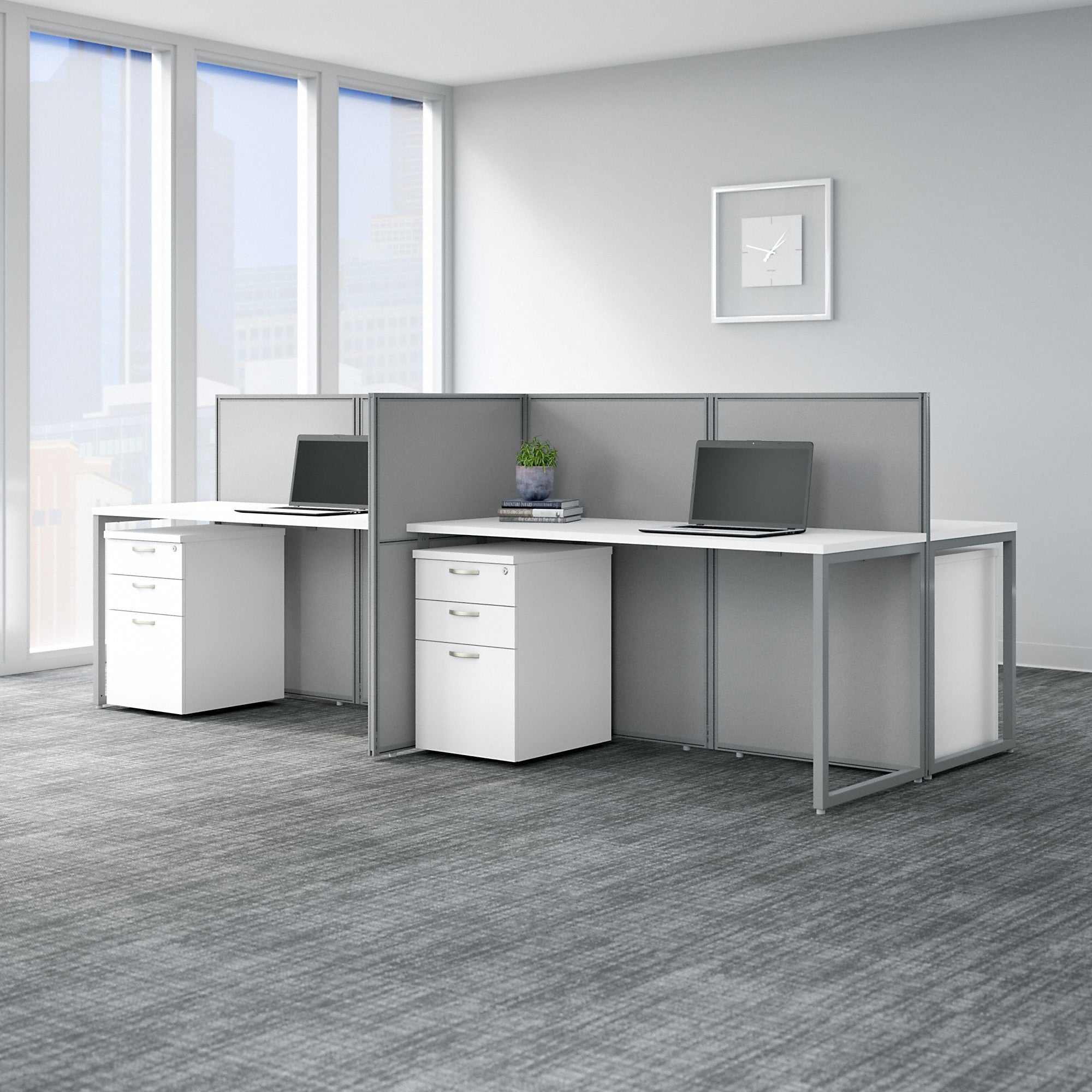 Bush Business Furniture Easy Office 60W 4 Person Cubicle Desk with File Cabinets and 45H Panels