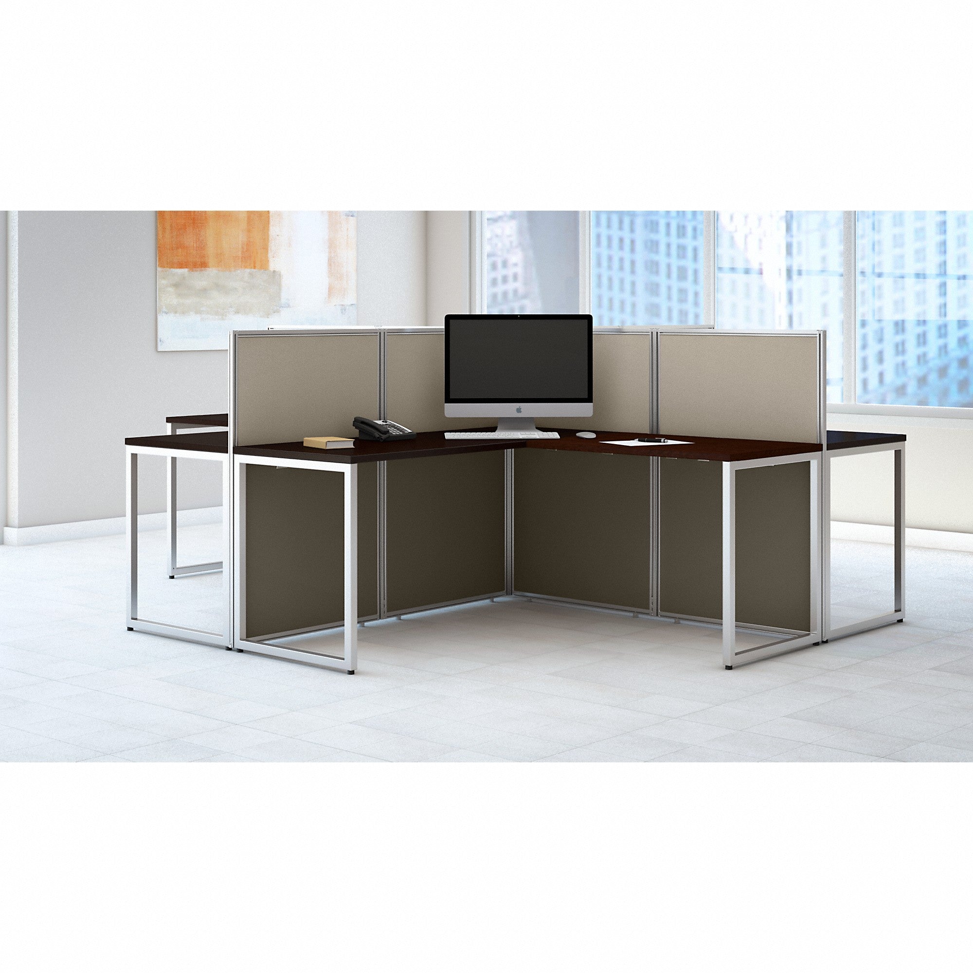 Bush Business Furniture Easy Office 60W 4 Person L Shaped Cubicle Desk Workstation with 45H Panels