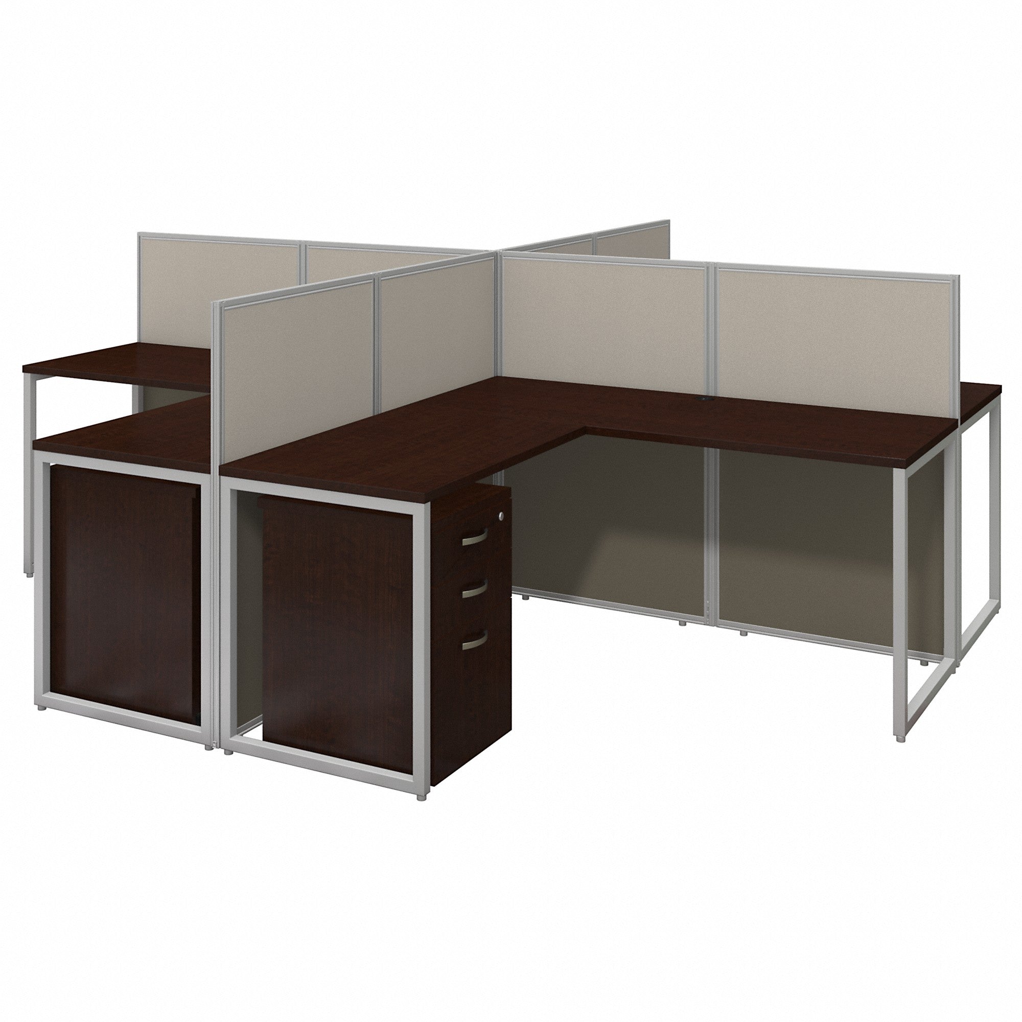 Bush Business Furniture Easy Office 60W 4 Person L Shaped Cubicle Desk with Drawers and 45H Panels