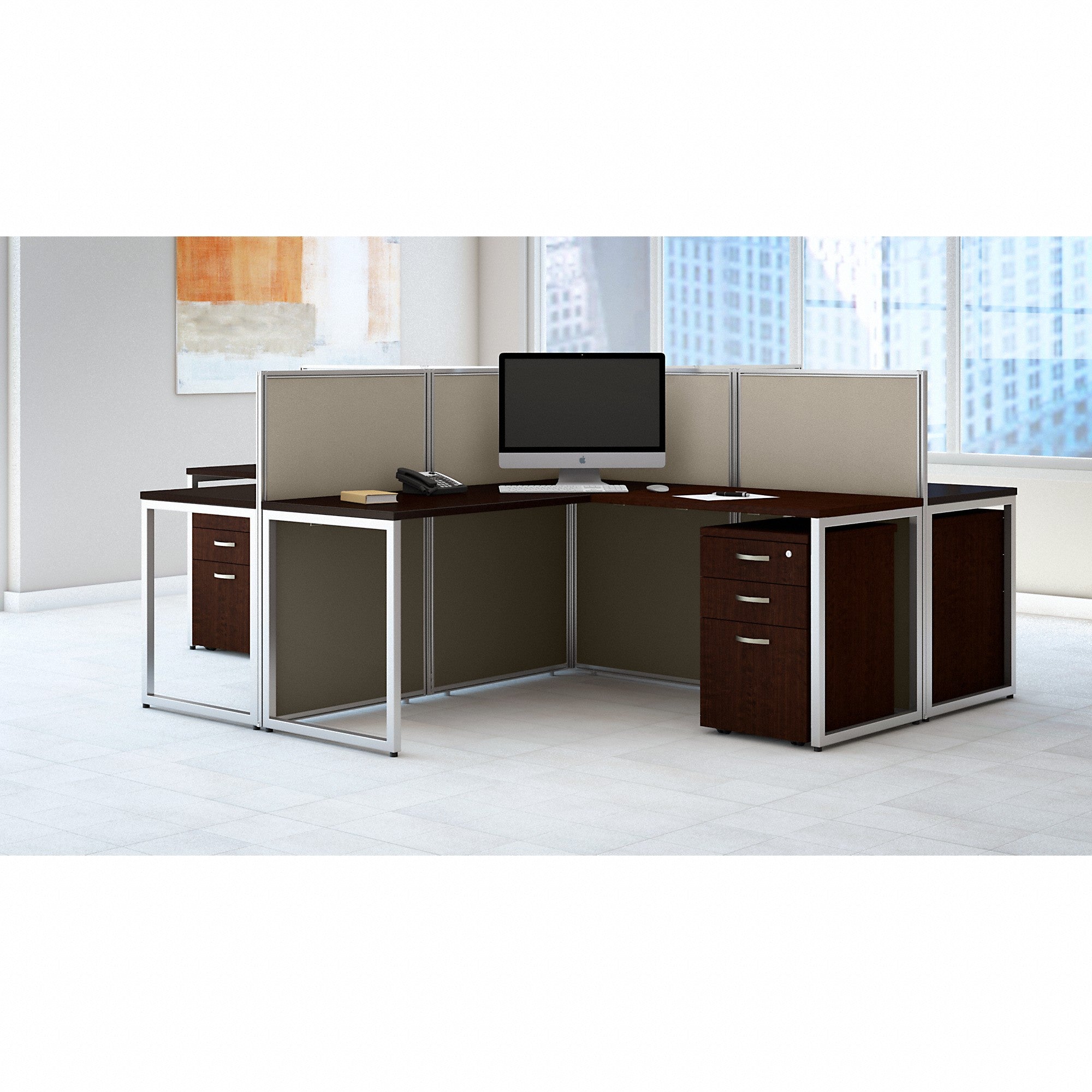 Bush Business Furniture Easy Office 60W 4 Person L Shaped Cubicle Desk with Drawers and 45H Panels