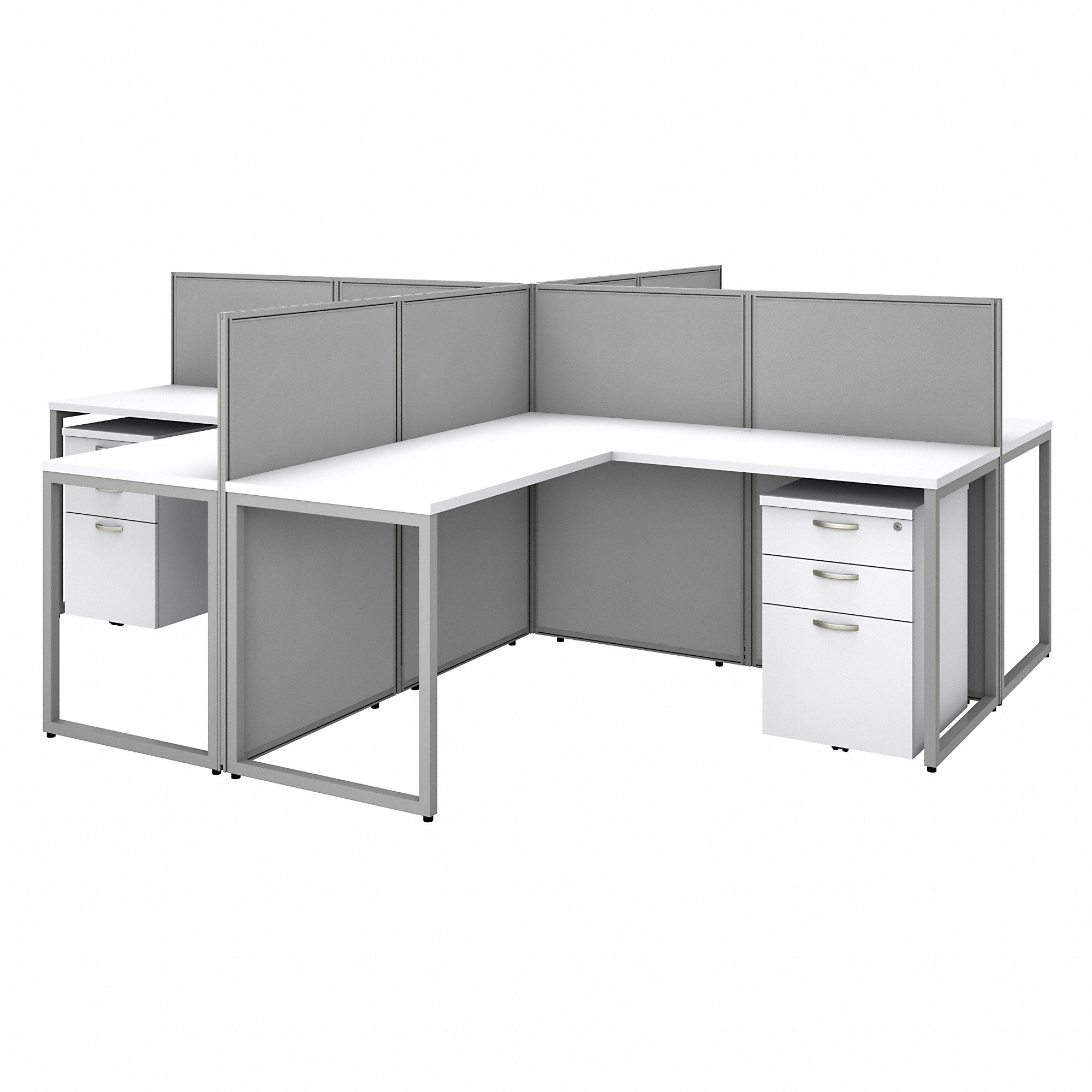 Bush Business Furniture Easy Office 60W 4 Person L Shaped Cubicle Desk with Drawers and 45H Panels