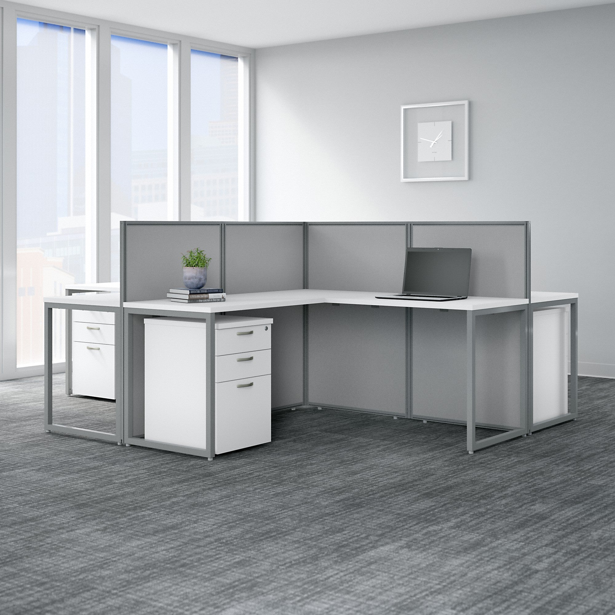 Bush Business Furniture Easy Office 60W 4 Person L Shaped Cubicle Desk with Drawers and 45H Panels