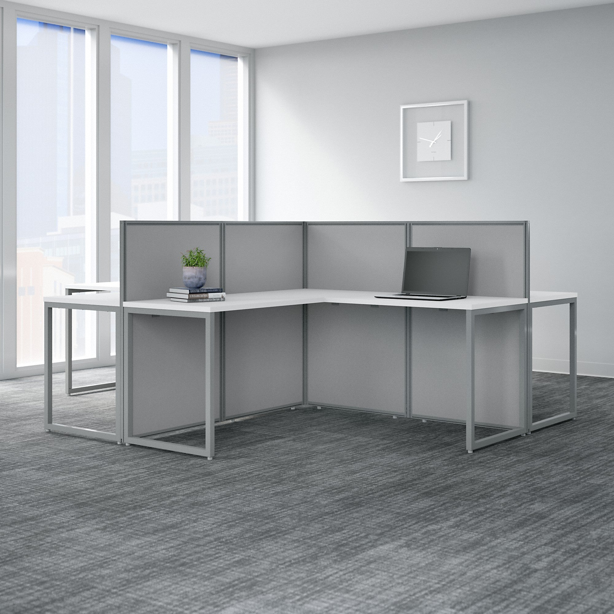 Bush Business Furniture Easy Office 60W 4 Person L Shaped Cubicle Desk Workstation with 45H Panels