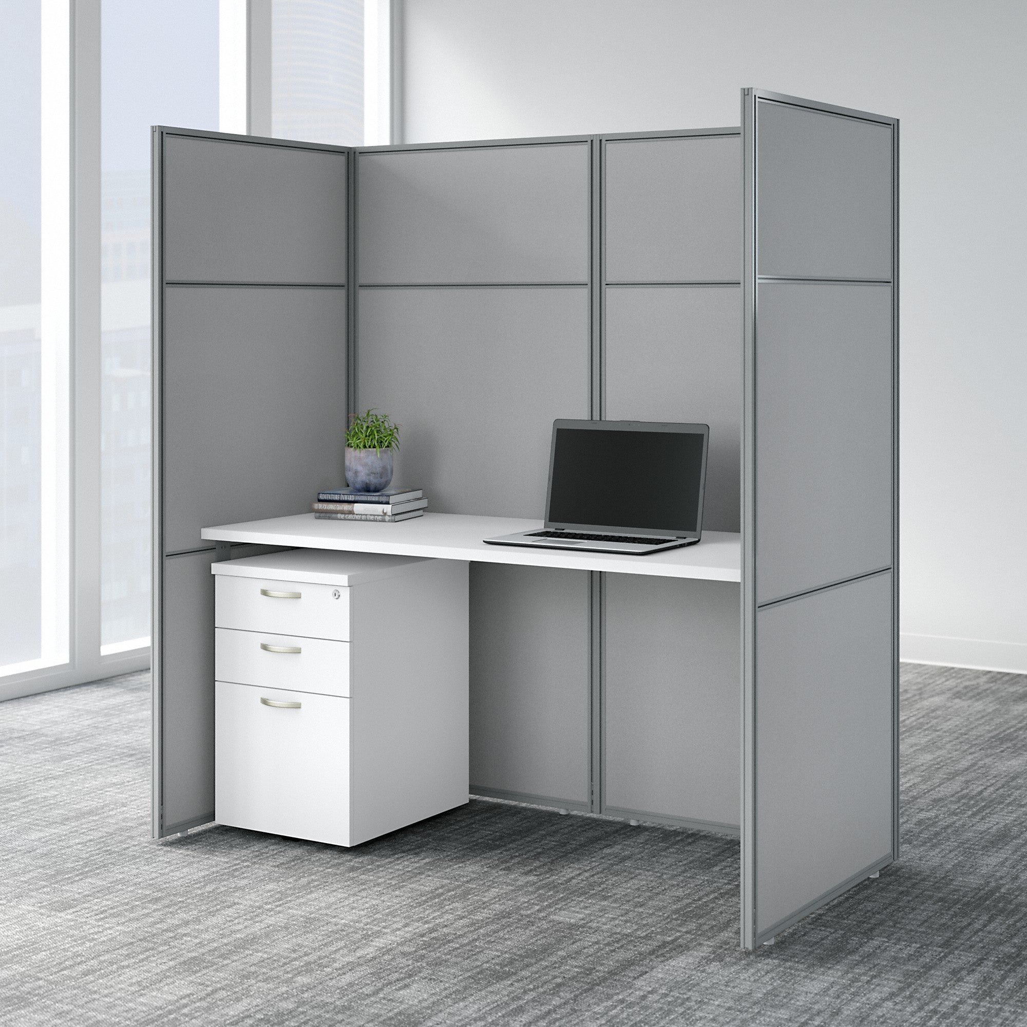 Bush Business Furniture Easy Office 60W Cubicle Desk with File Cabinet and 66H Closed Panels Workstation