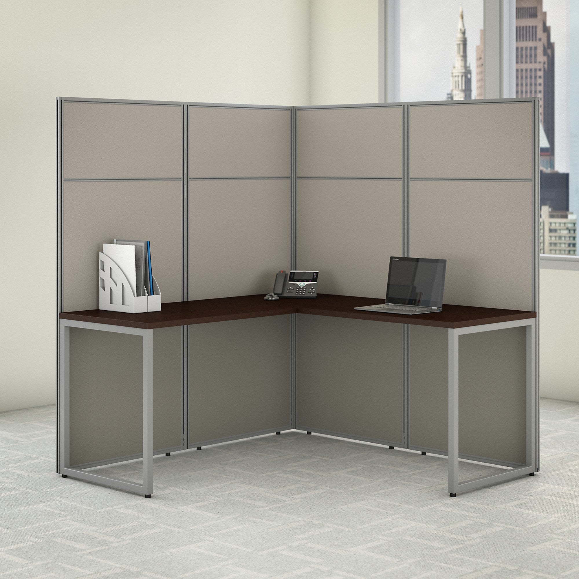 Bush Business Furniture Easy Office 60W L Shaped Cubicle Desk Workstation with 66H Panels