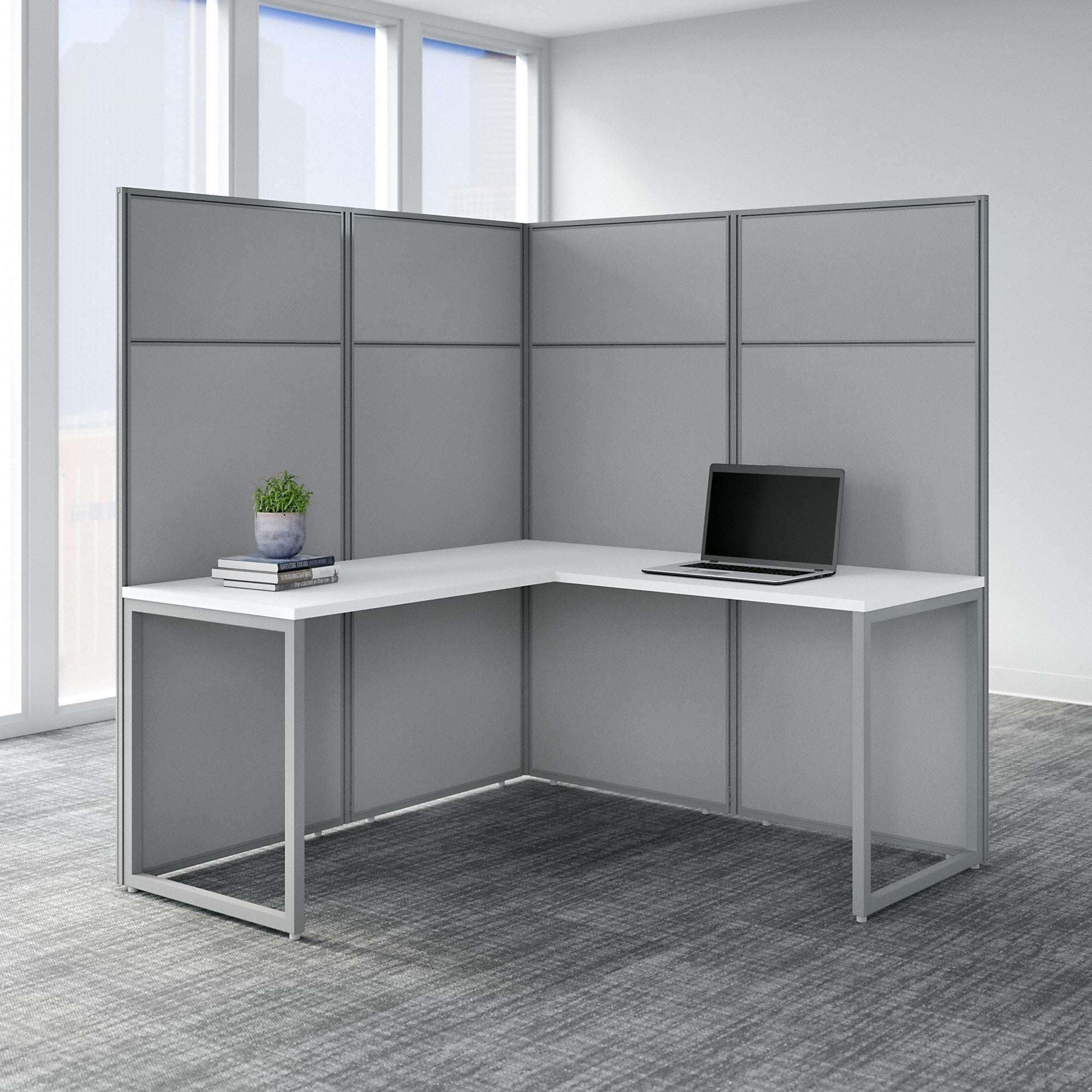 Bush Business Furniture Easy Office 60W L Shaped Cubicle Desk Workstation with 66H Panels