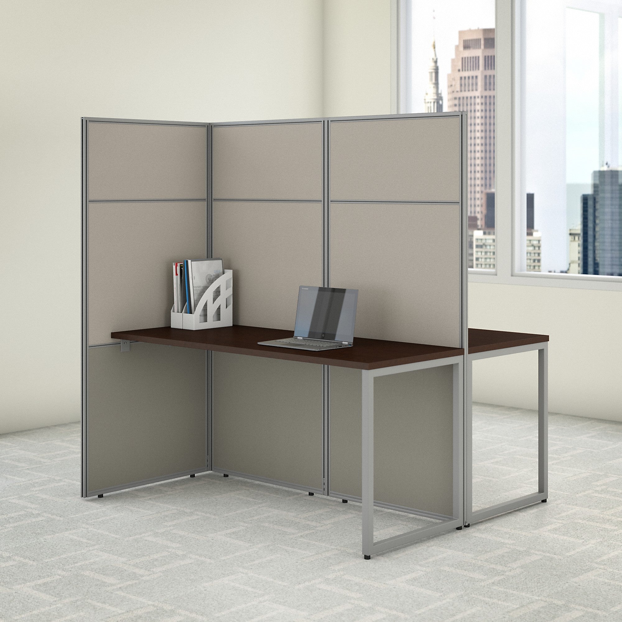 Bush Business Furniture Easy Office 60W 2 Person Cubicle Desk Workstation with 66H Panels