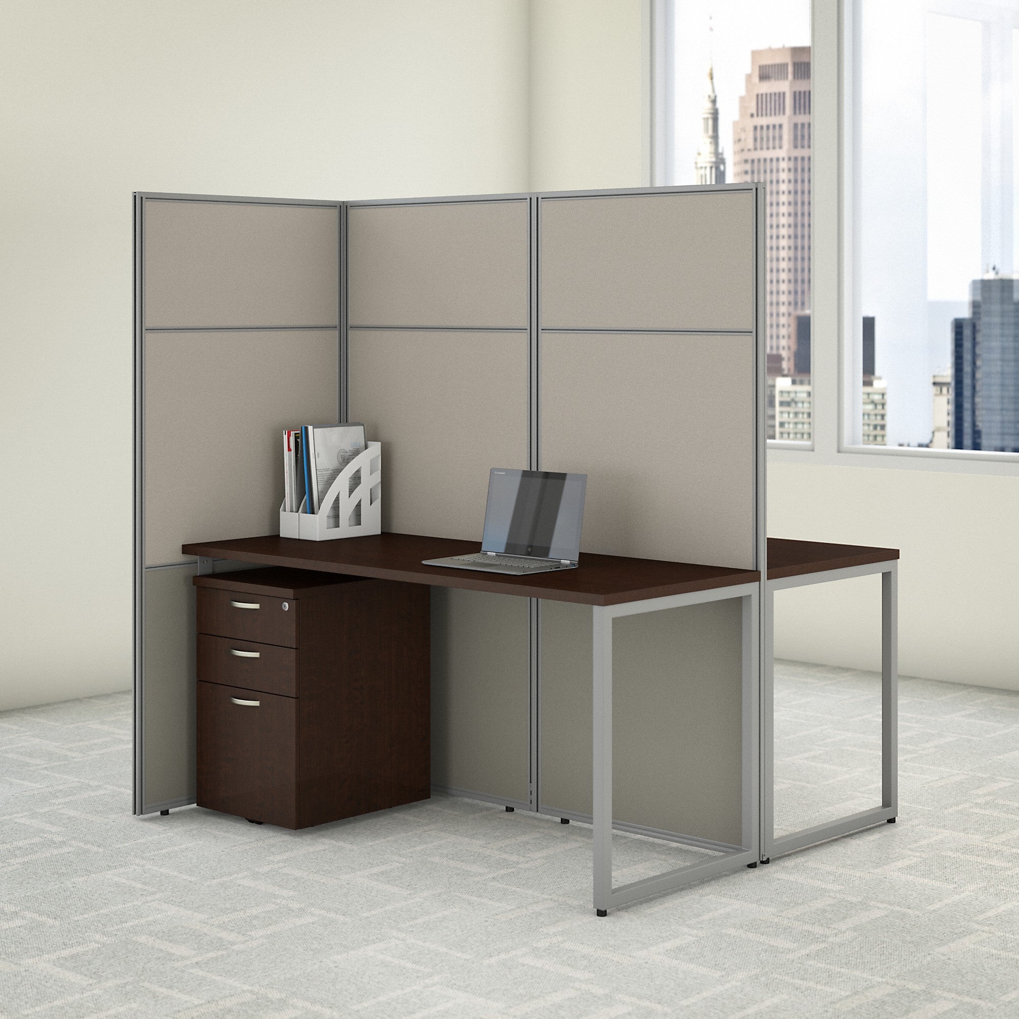 Bush Business Furniture Easy Office 60W 2 Person Cubicle Desk with File Cabinets and 66H Panels