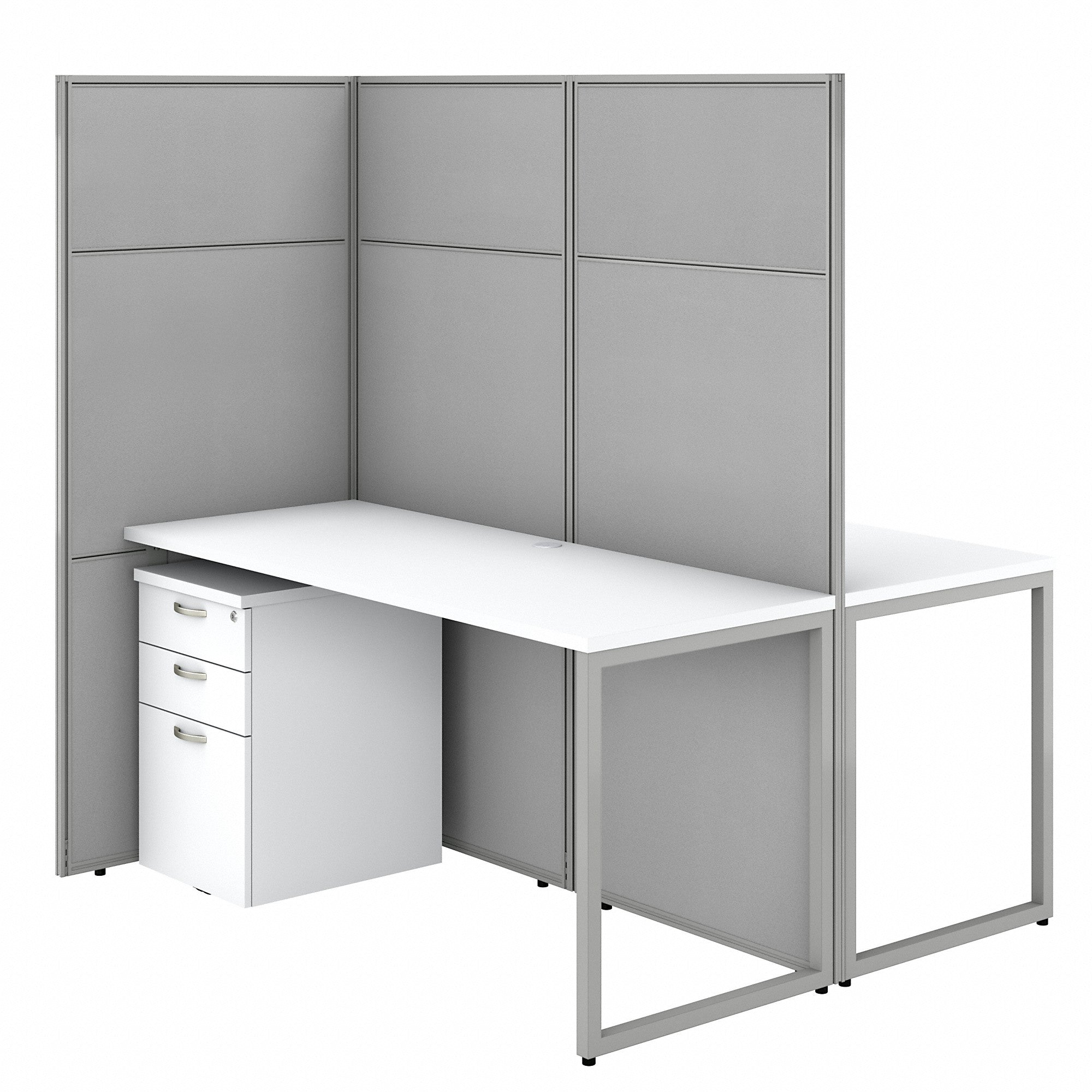 Bush Business Furniture Easy Office 60W 2 Person Cubicle Desk with File Cabinets and 66H Panels