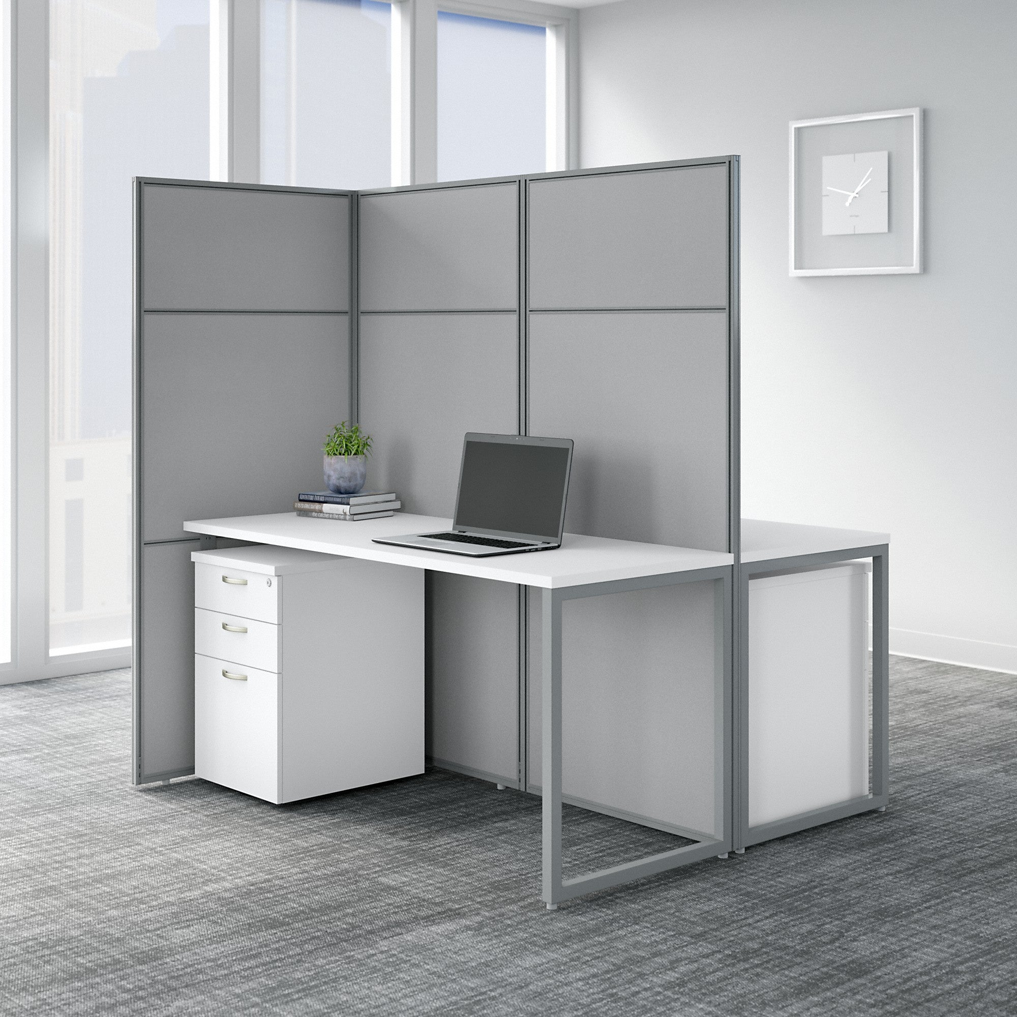 Bush Business Furniture Easy Office 60W 2 Person Cubicle Desk with File Cabinets and 66H Panels