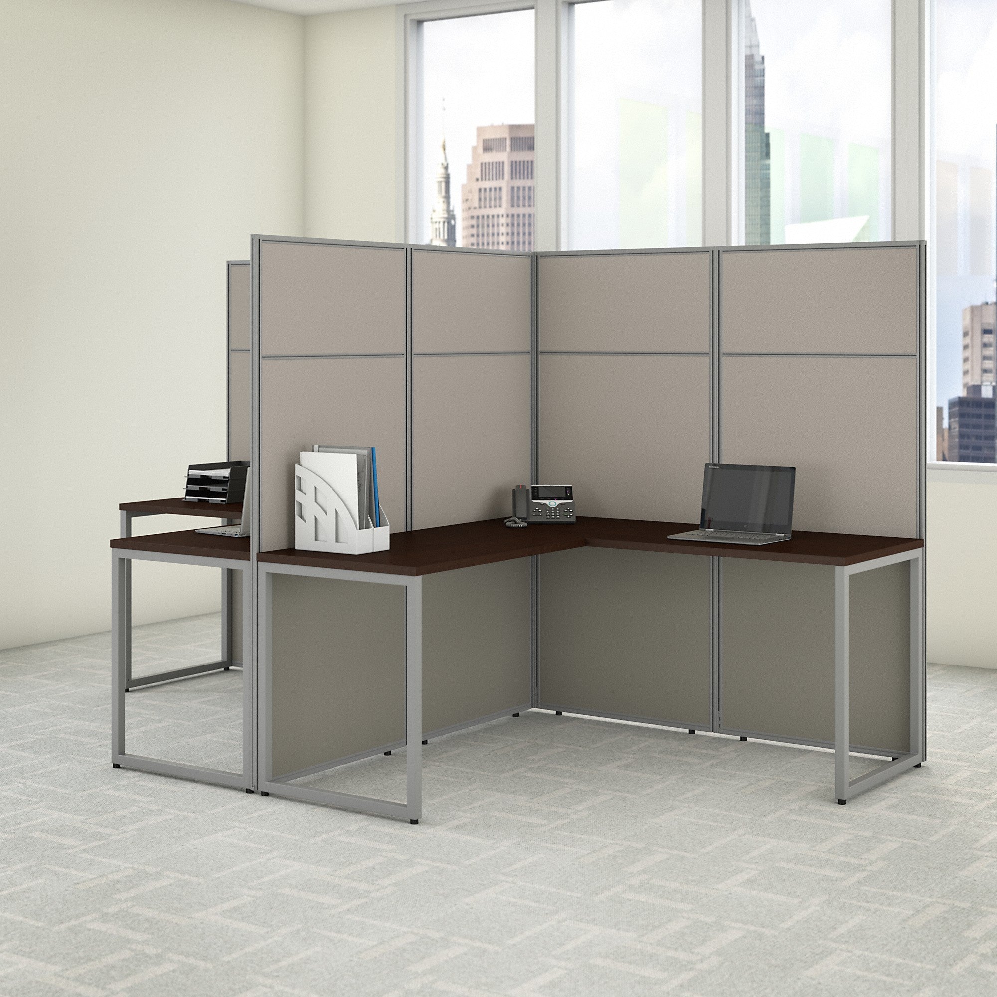 Bush Business Furniture Easy Office 60W 2 Person L Shaped Cubicle Desk Workstation with 66H Panels