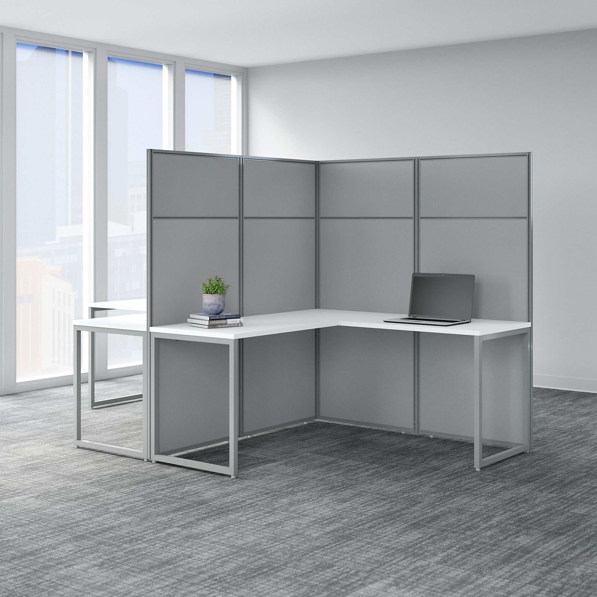 Bush Business Furniture Easy Office 60W 2 Person L Shaped Cubicle Desk Workstation with 66H Panels