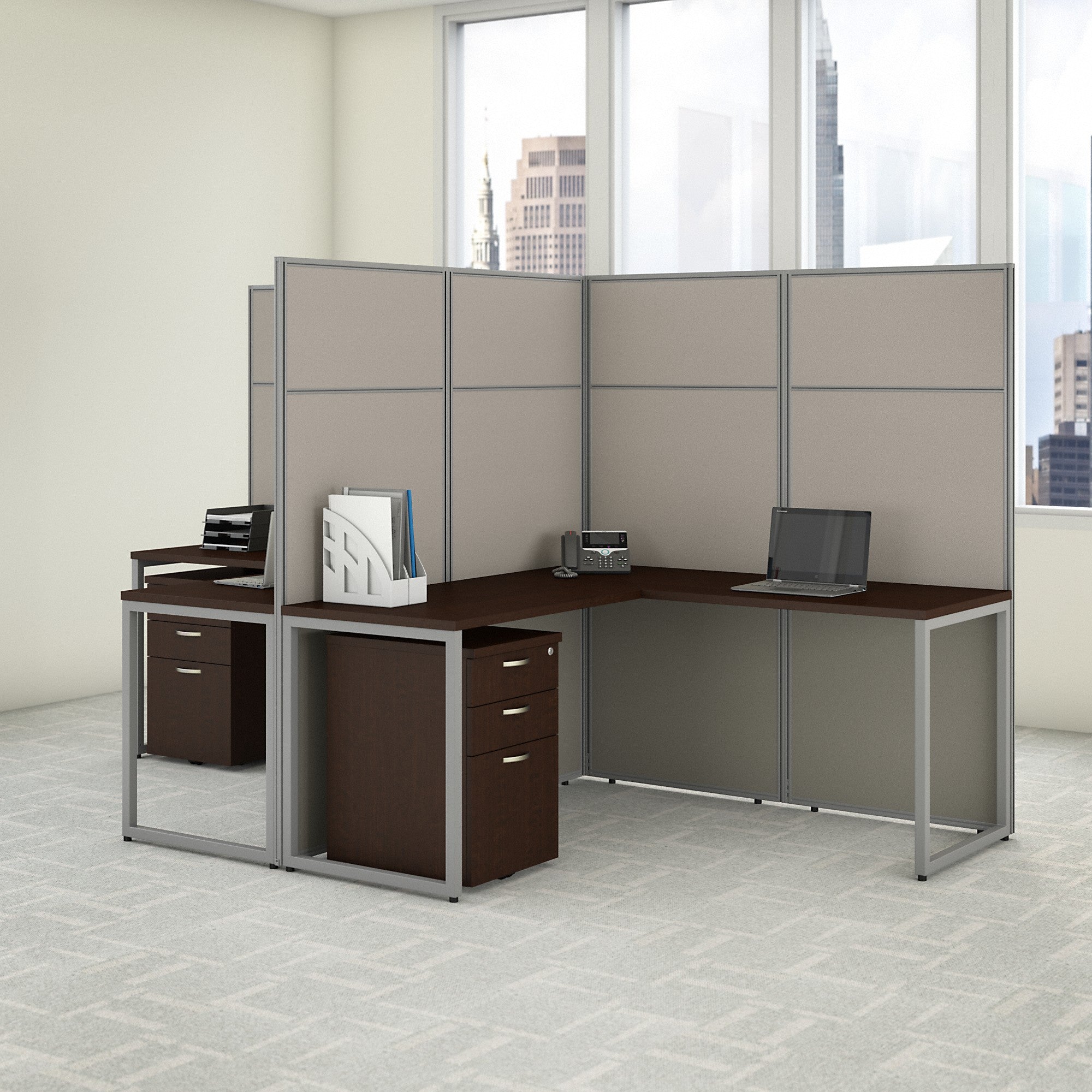 Bush Business Furniture Easy Office 60W 2 Person L Shaped Cubicle Desk with Drawers and 66H Panels