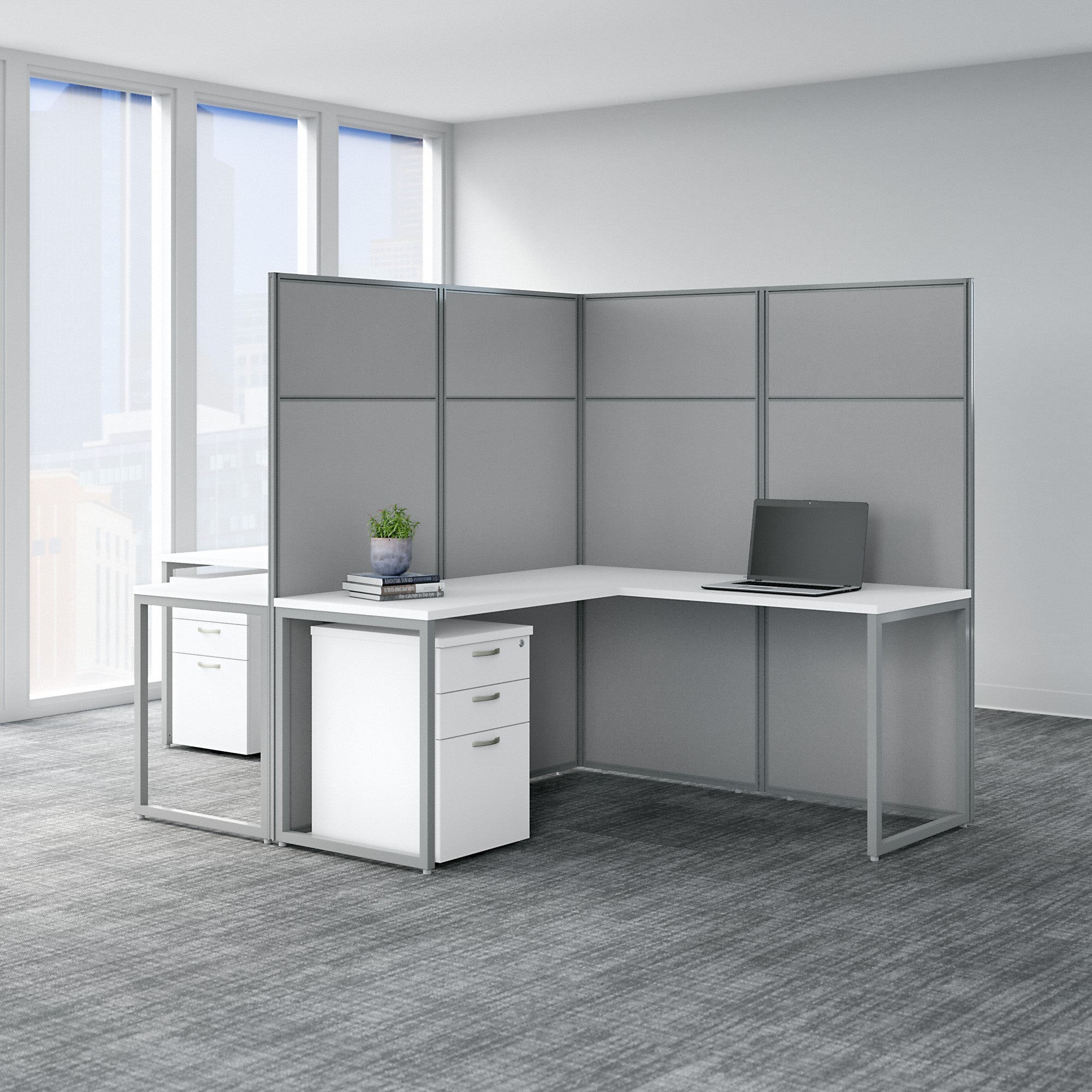 Bush Business Furniture Easy Office 60W 2 Person L Shaped Cubicle Desk with Drawers and 66H Panels