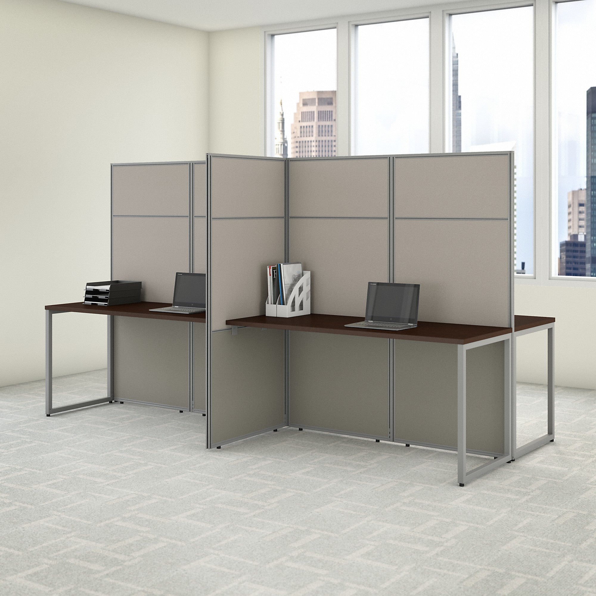 Bush Business Furniture Easy Office 60W 4 Person Cubicle Desk Workstation with 66H Panels