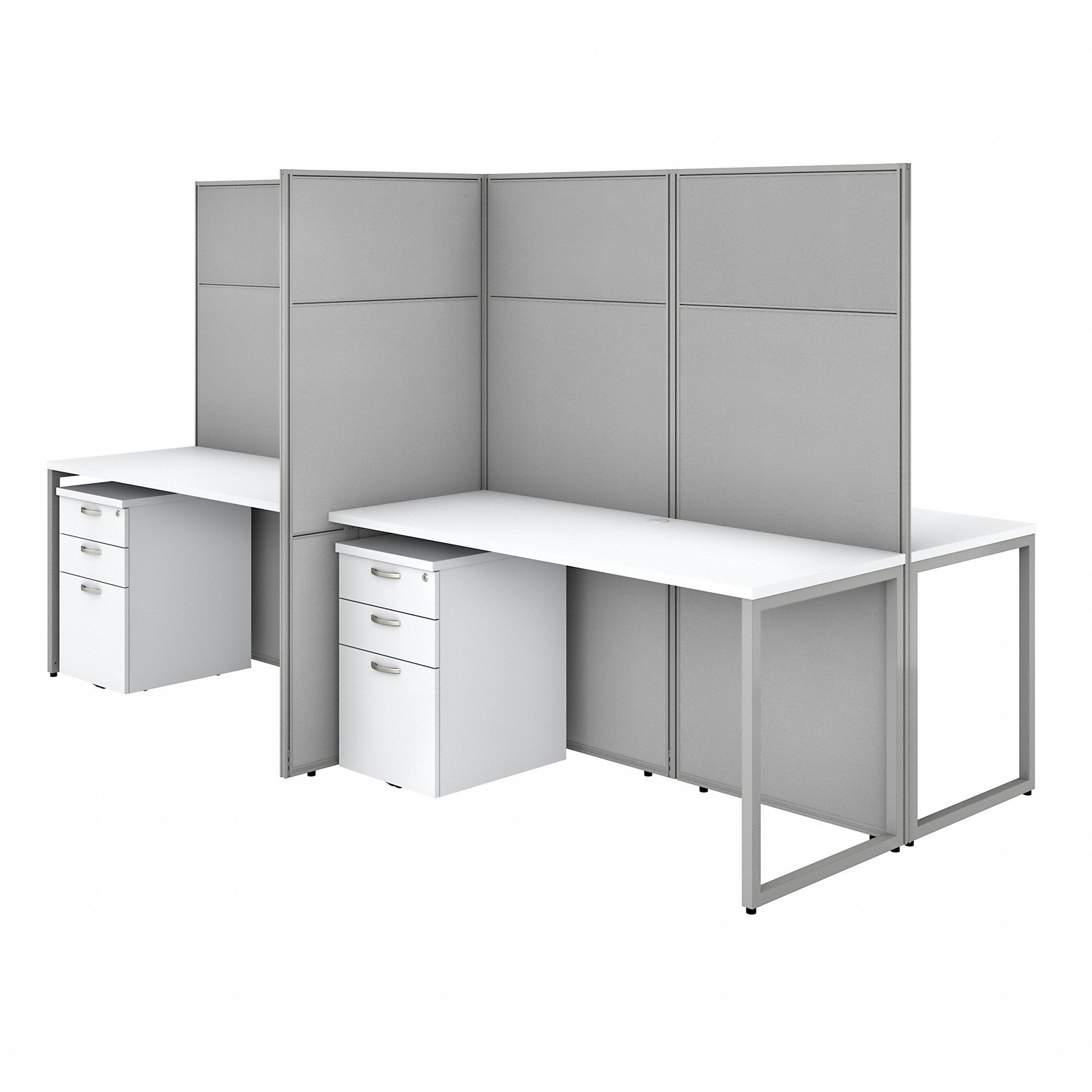 Bush Business Furniture Easy Office 60W 4 Person Cubicle Desk with File Cabinets and 66H Panels