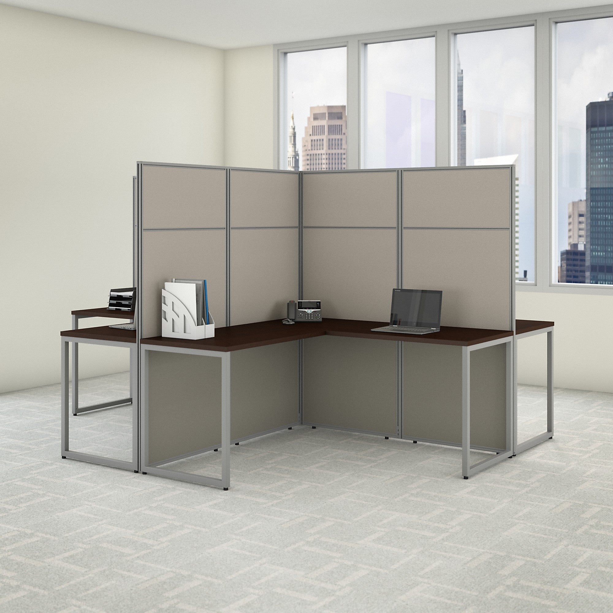 Bush Business Furniture Easy Office 60W 4 Person L Shaped Cubicle Desk Workstation with 66H Panels