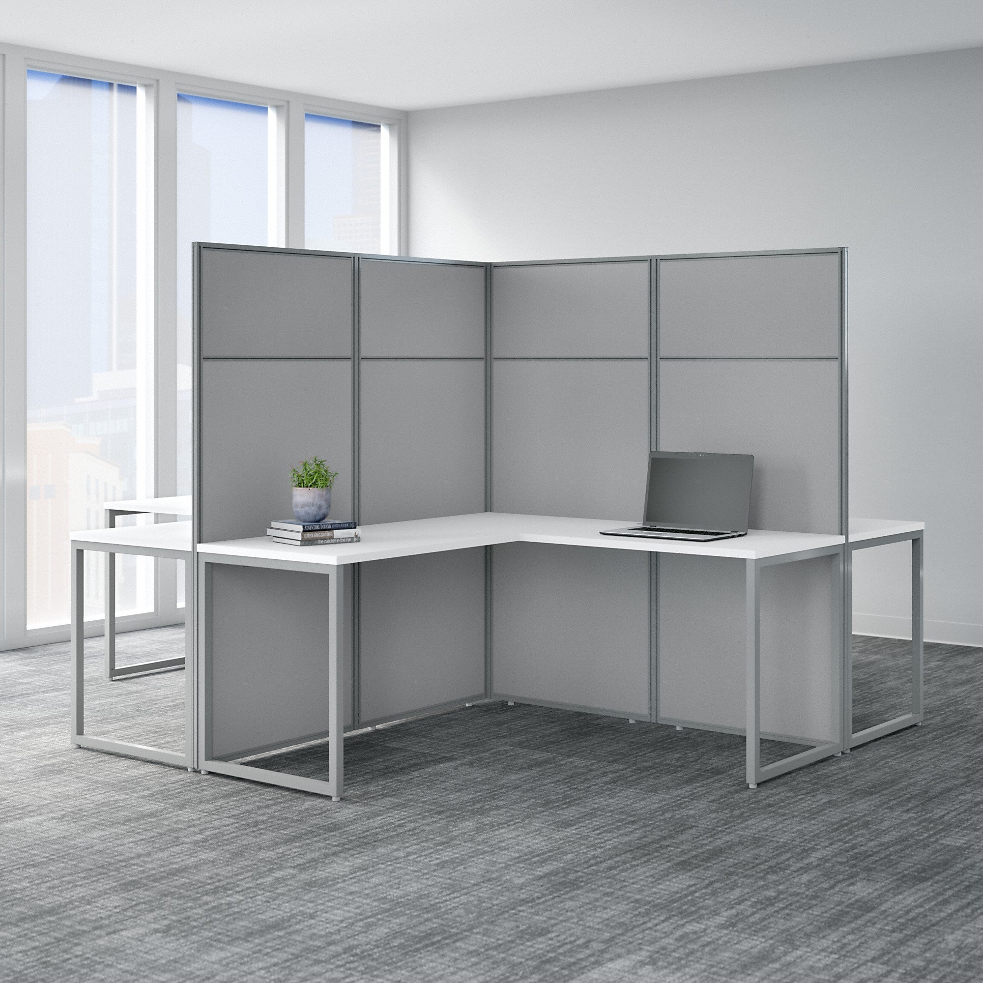 Bush Business Furniture Easy Office 60W 4 Person L Shaped Cubicle Desk Workstation with 66H Panels