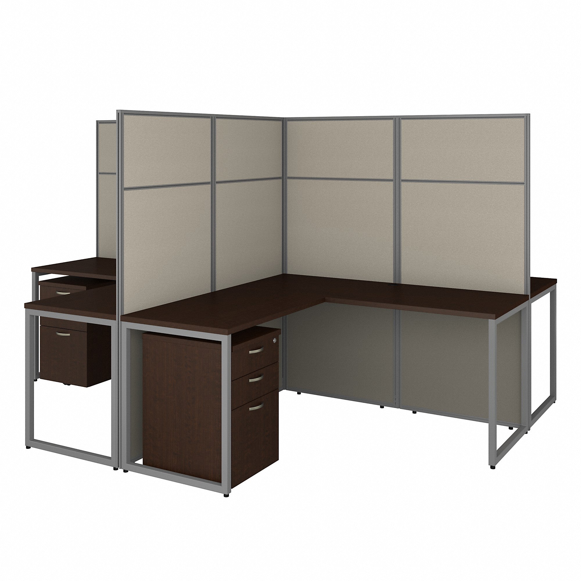 Bush Business Furniture Easy Office 60W 4 Person L Shaped Cubicle Desk with Drawers and 66H Panels