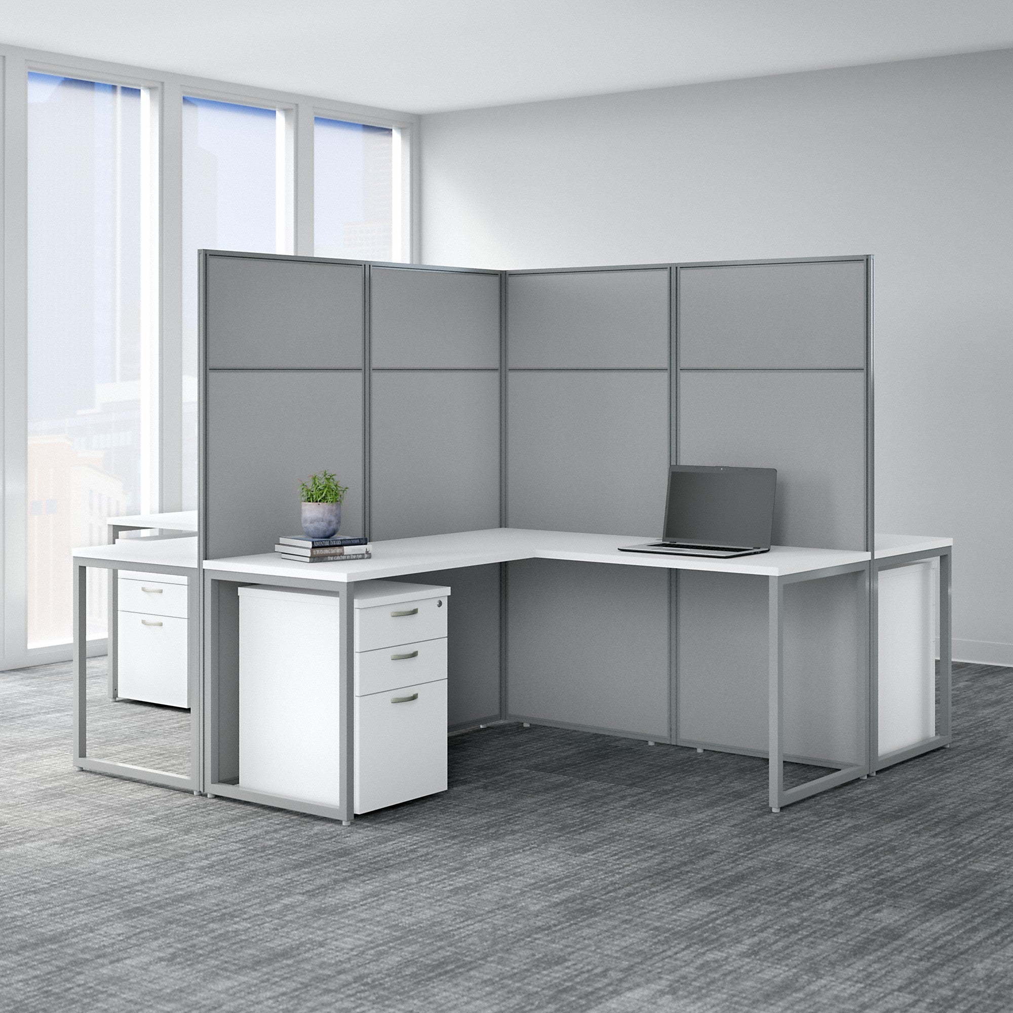 Bush Business Furniture Easy Office 60W 4 Person L Shaped Cubicle Desk with Drawers and 66H Panels