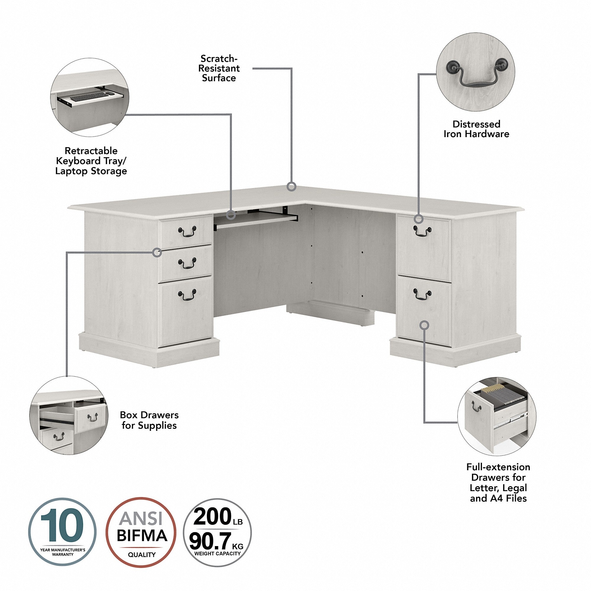 Bush Furniture Saratoga L Shaped Computer Desk with Drawers