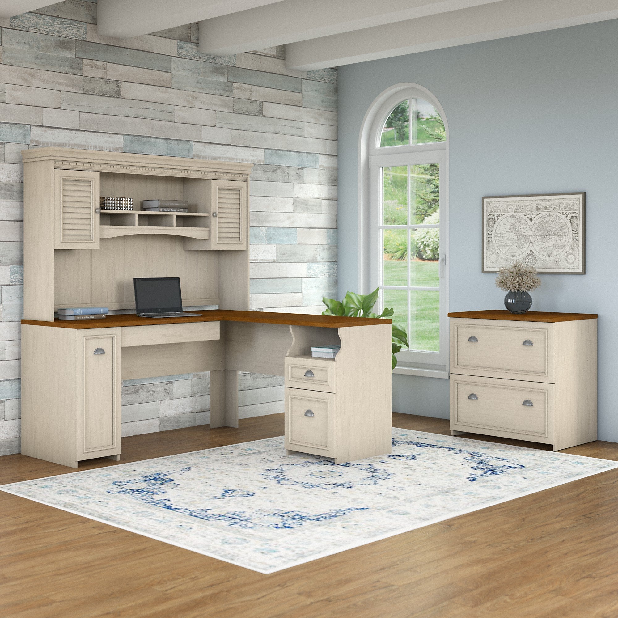 Bush Furniture Fairview 60W L Shaped Desk with Hutch and Lateral File Cabinet